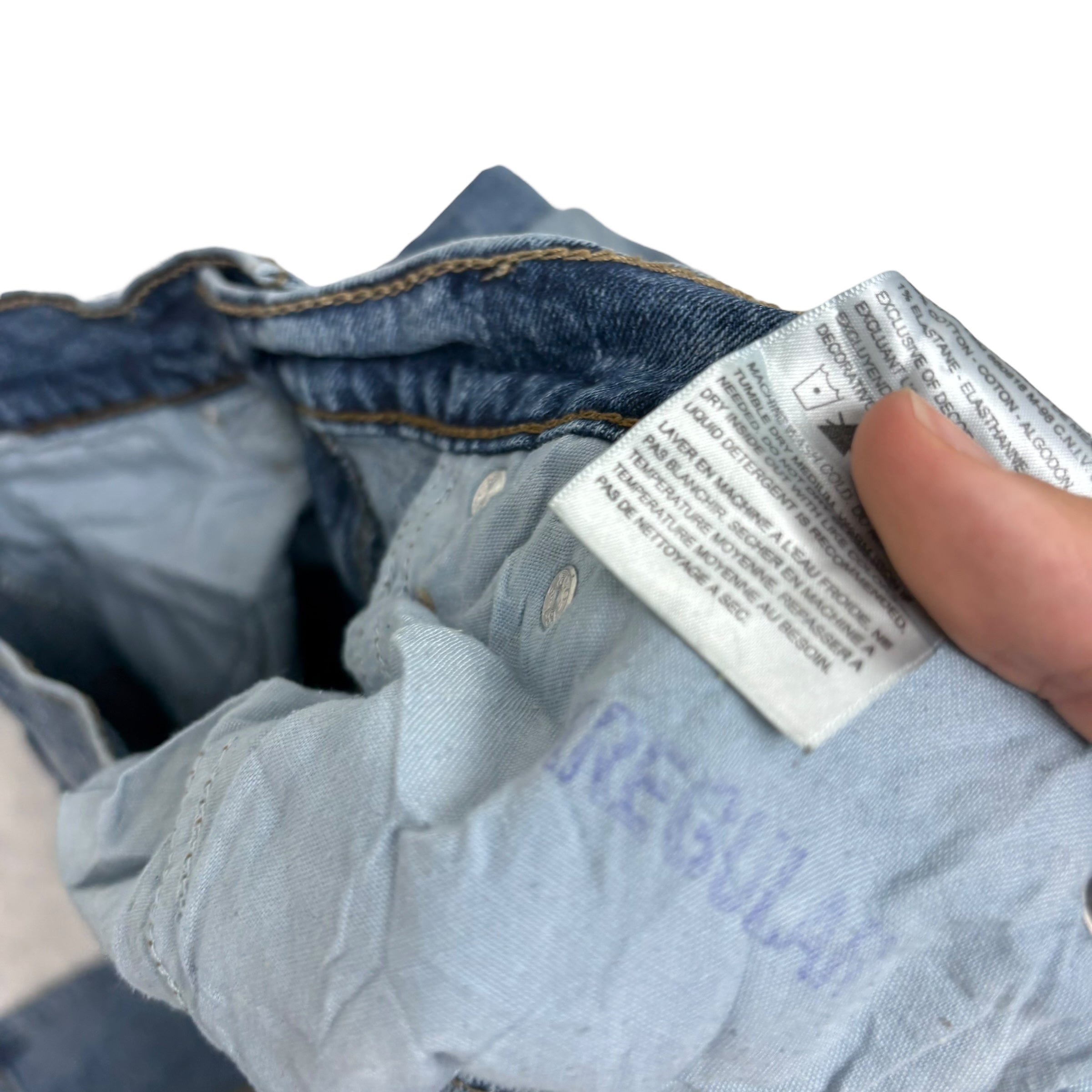 Levis Denizen Jeans W32 L32 Mens Mid Blue Slim Tapered Fit Stretch Denim (E)