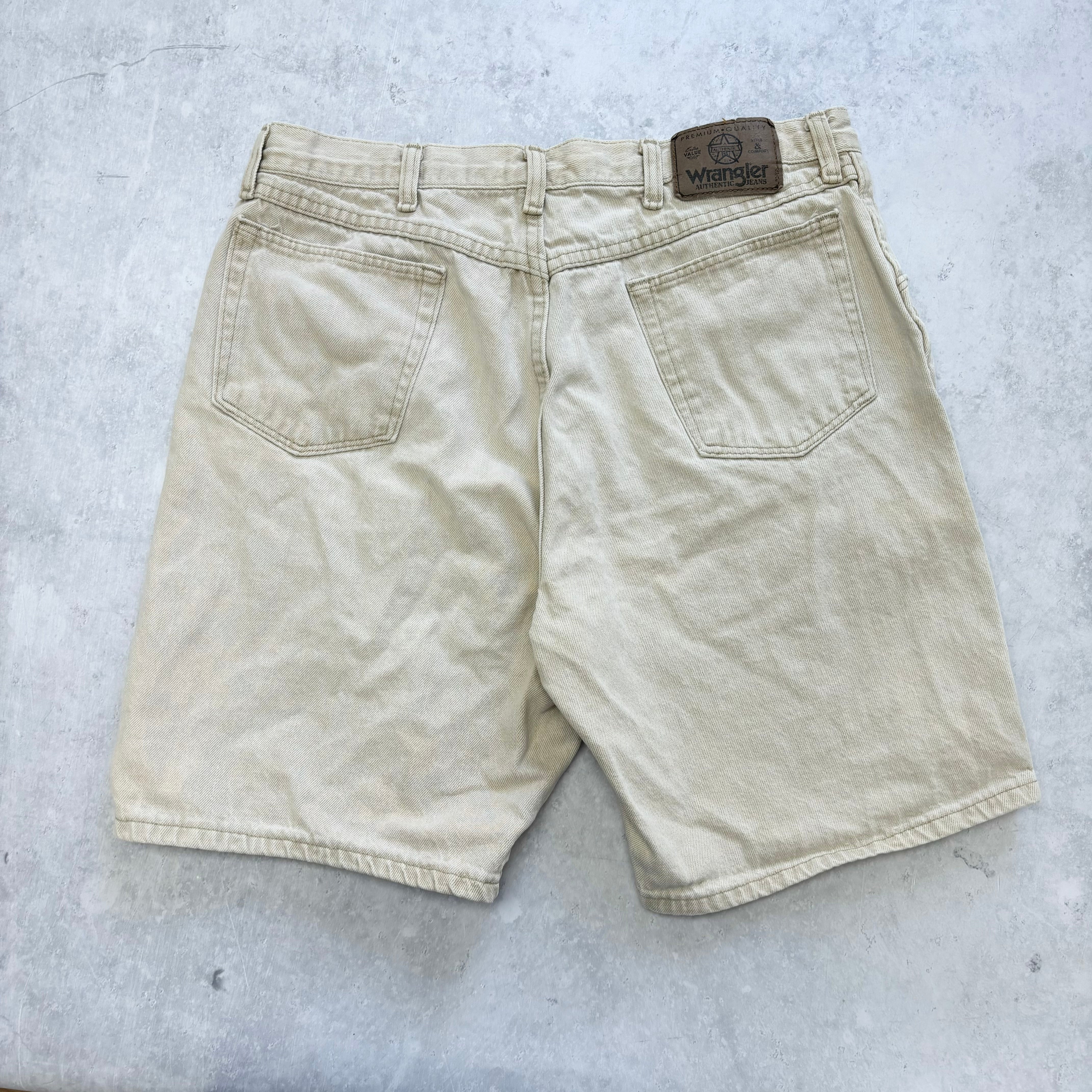 Vintage Wrangler Jorts W32 Mens Denim Shorts Beige Tan Regular Fit