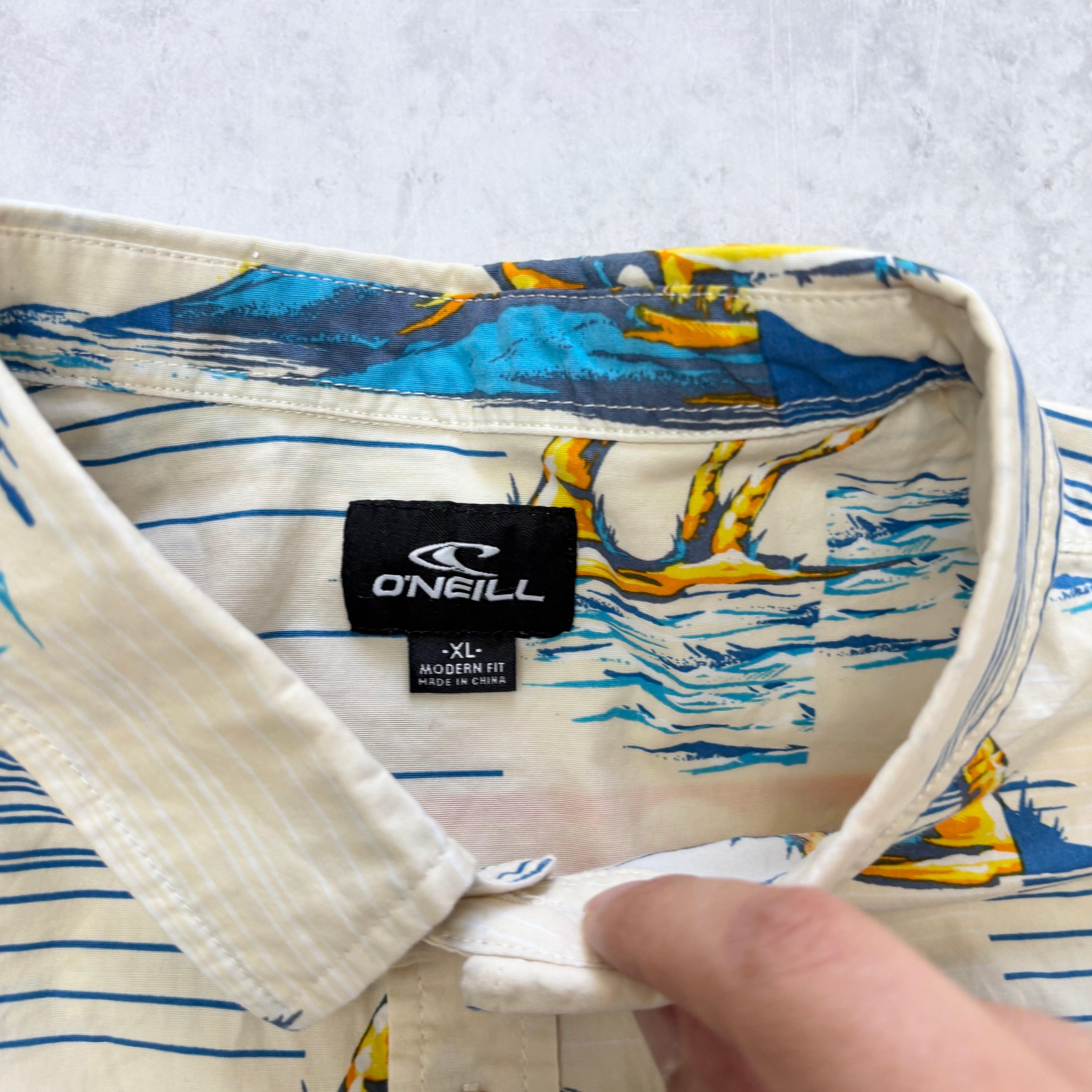 ONeil Hawaiian Shirt Mens XL Yellow Surf Beach Short Sleeve Cotton Slim (E)