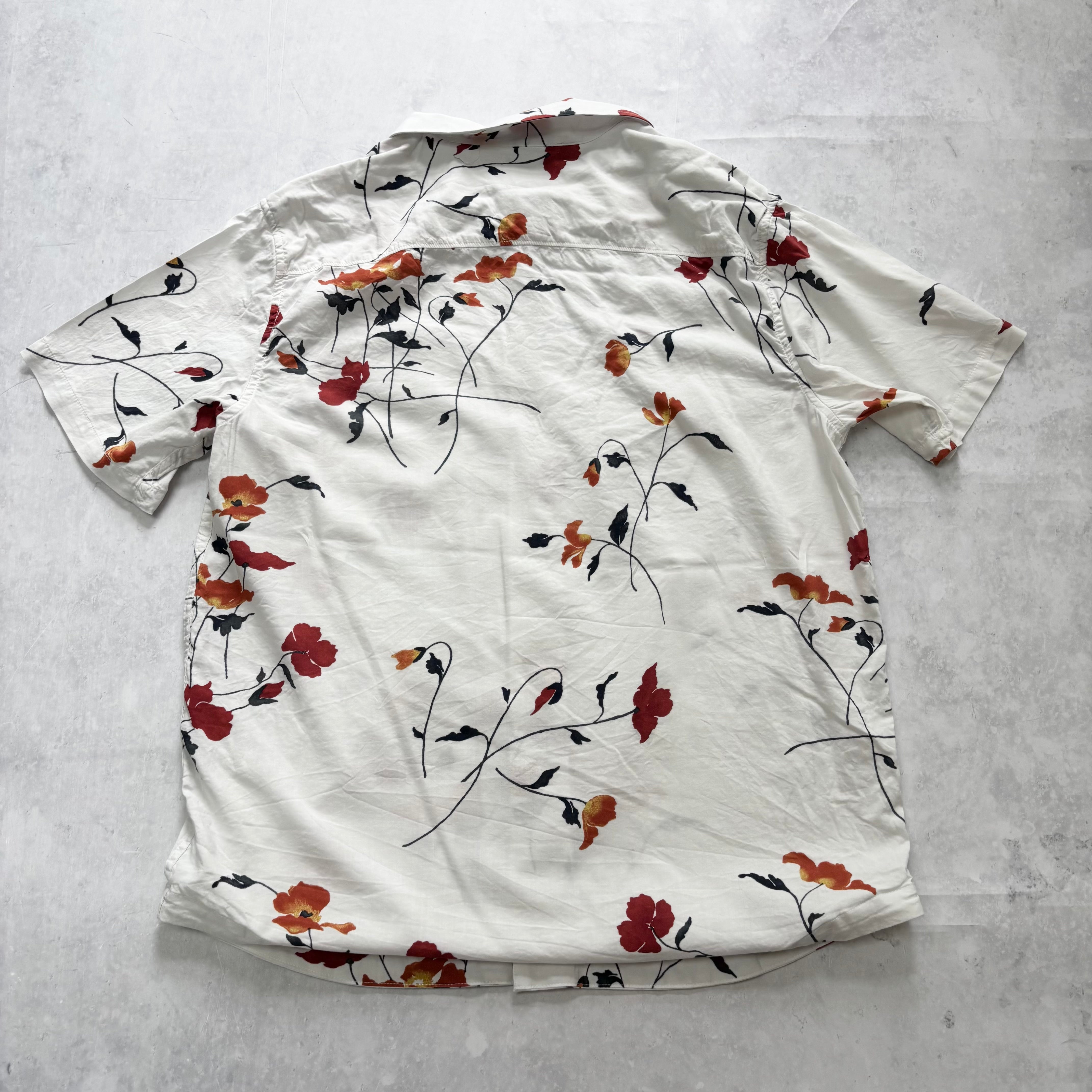 RVCA Hawaiian Shirt Mens Large White Floral Aloha Short Sleeve Cotton Blend (E)