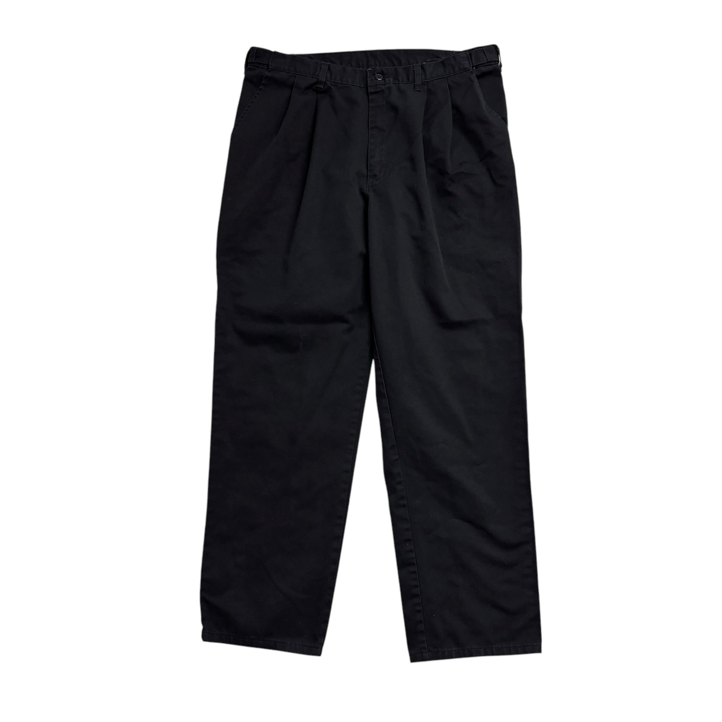 Dickies Pleated Trousers W38 L32 Mens Black Pants Relaxed Straight Fit Workwear