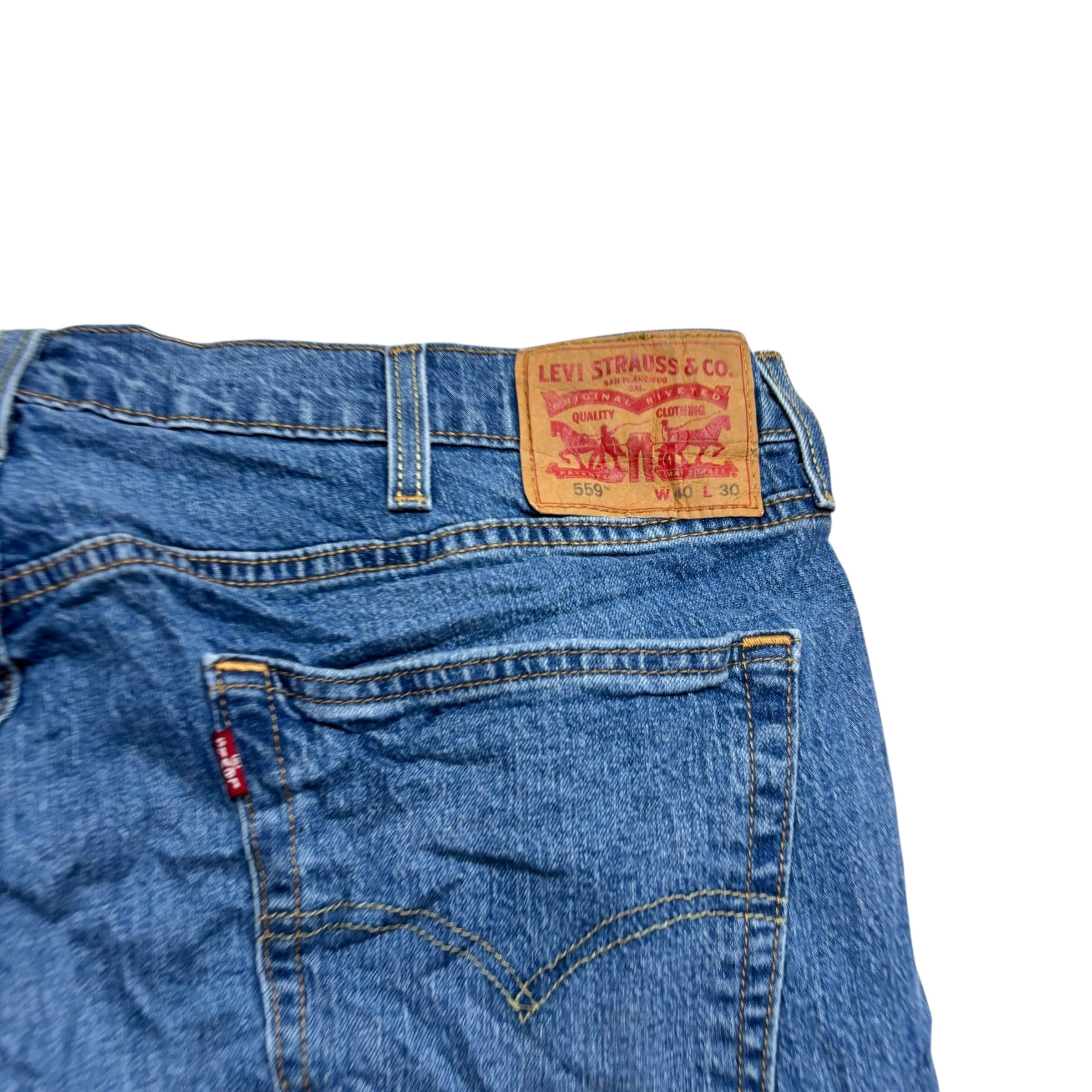 Levis 559 Jeans W40 L30 Mens Mid Blue Baggy Relaxed Straight Fit Stretch (E)