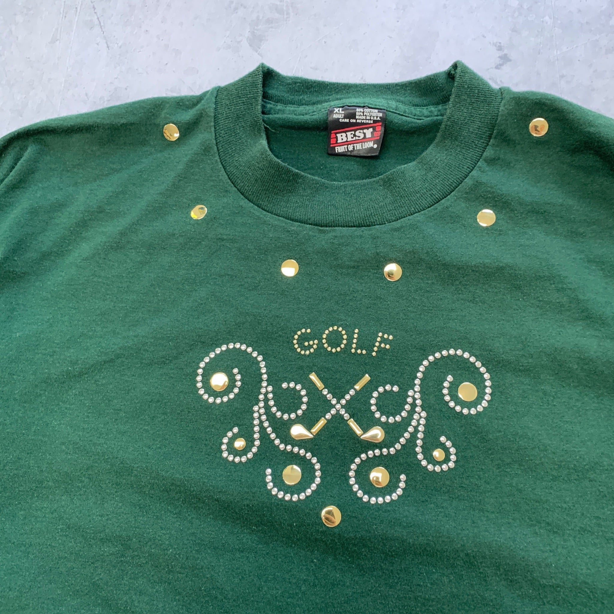 Vintage T Shirt Mens XL Green Single Stitch Graphic Print 90s USA Golf