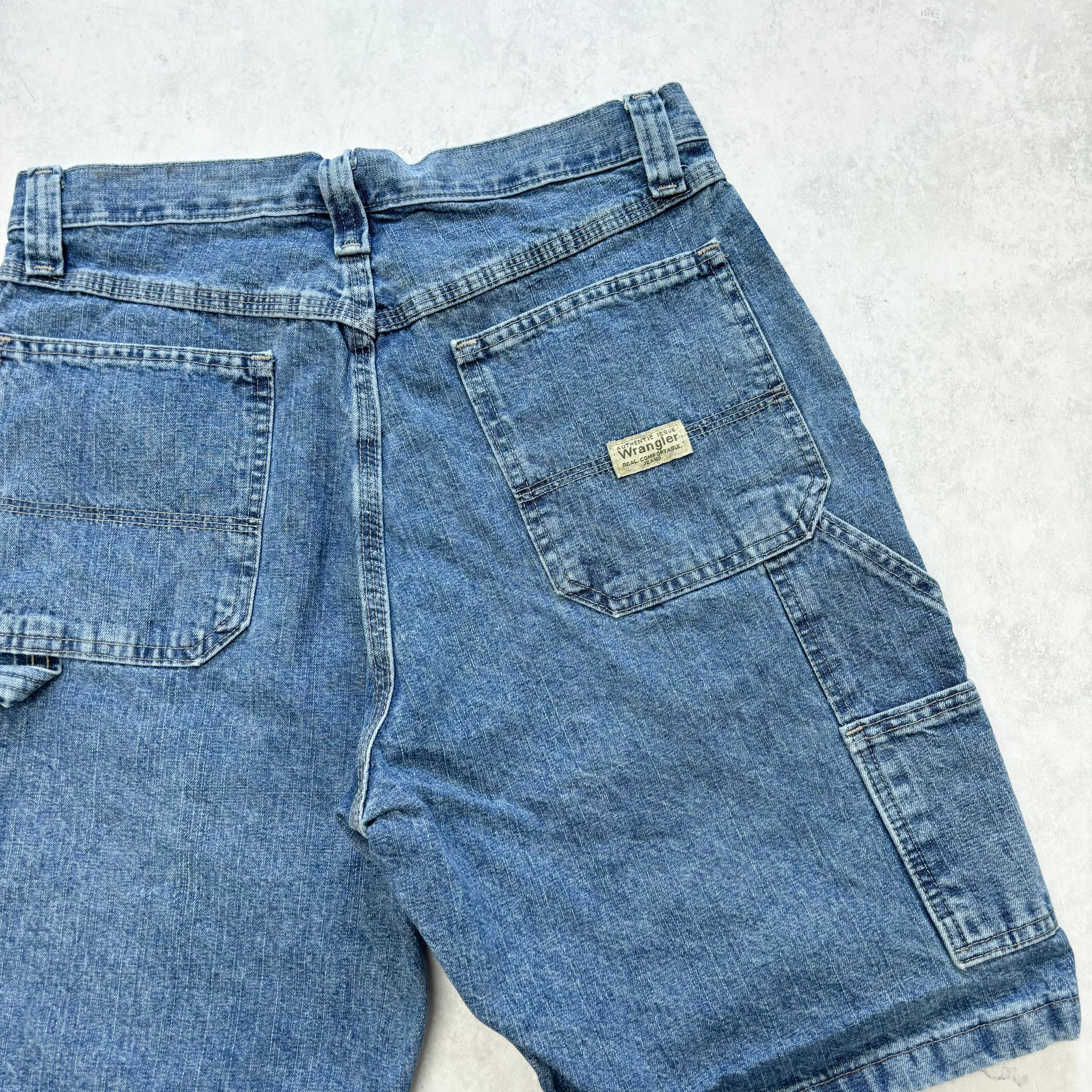 Vintage Wrangler Jorts W30 Mens Denim Shorts Mid Blue Baggy Relaxed Carpenter