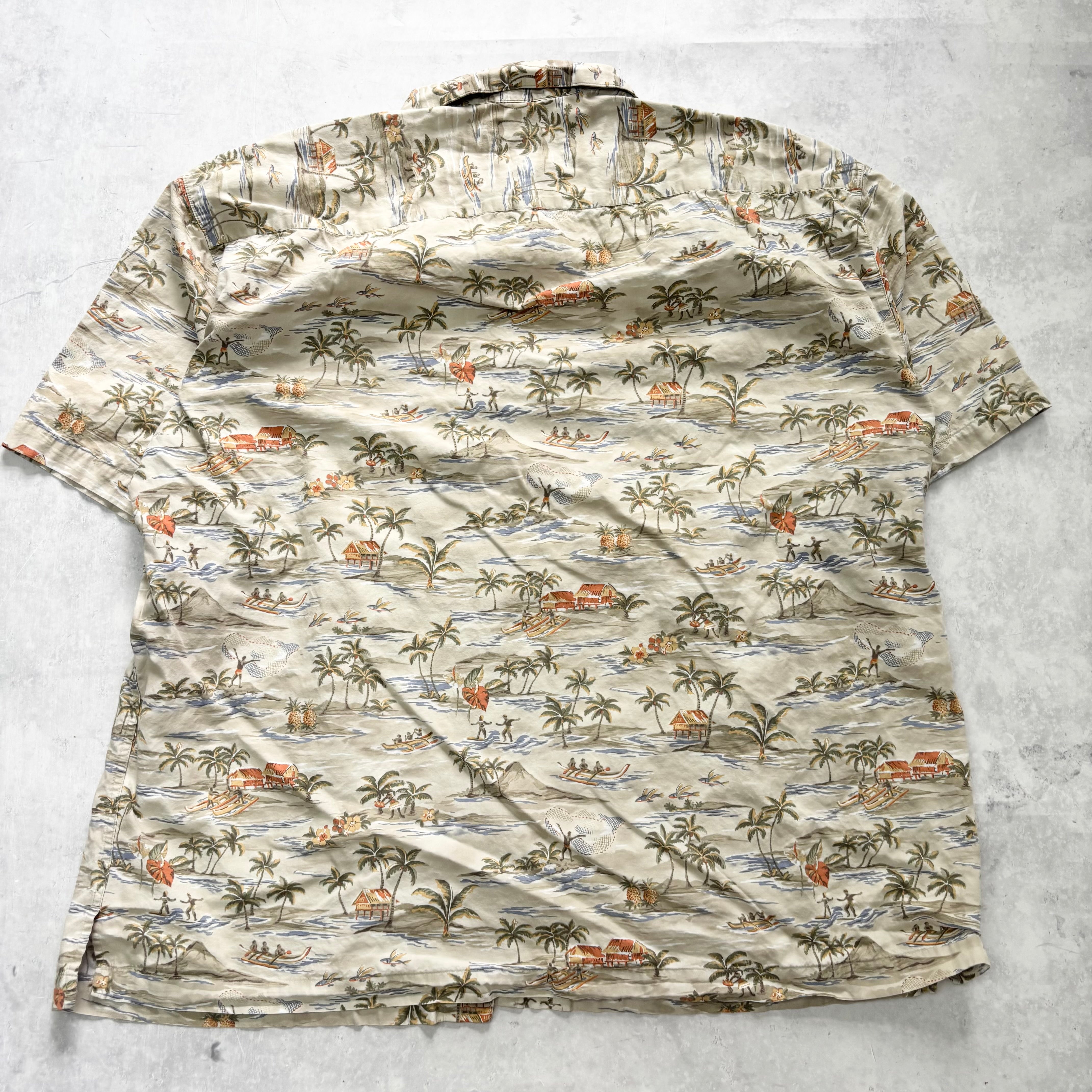 Vintage Hawaiian Shirt Mens XXL Beige Floral Aloha Short Sleeve Cotton (E)