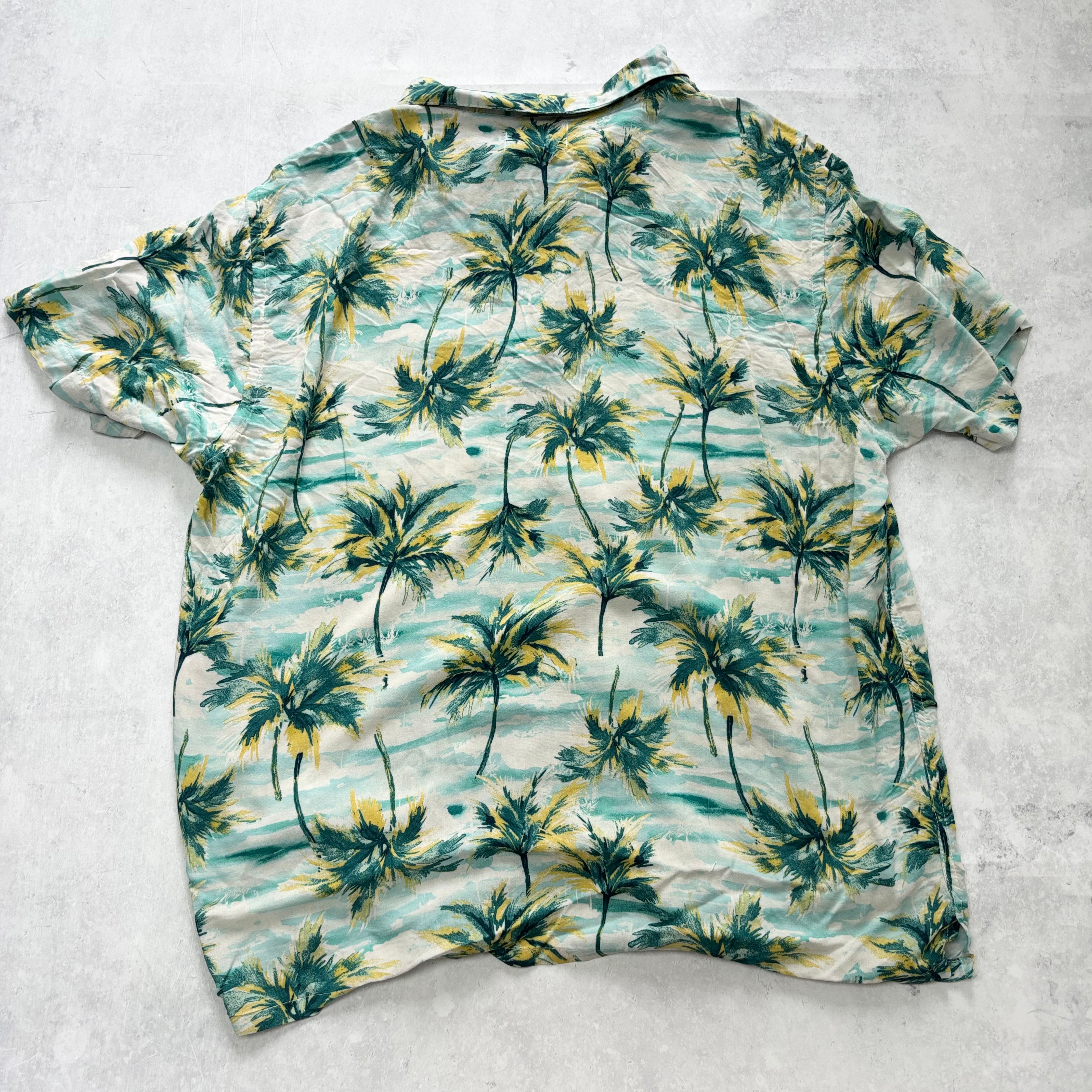 Old Navy Hawaiian Shirt Mens XL Green Floral Aloha Short Sleeve Viscose (E)