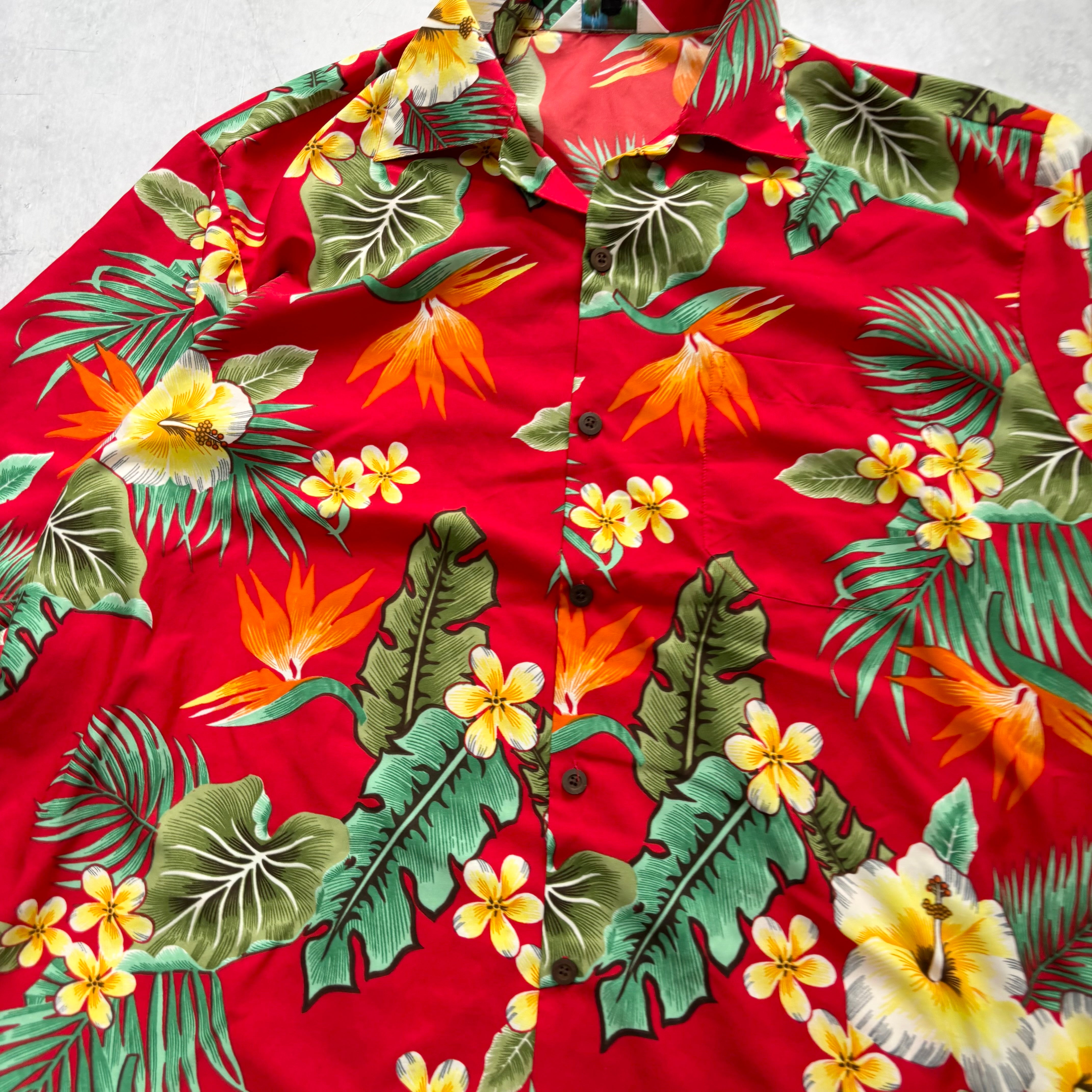 Hawaiian Shirt Mens XL Red Floral Aloha Short Sleeve Polyester (E)