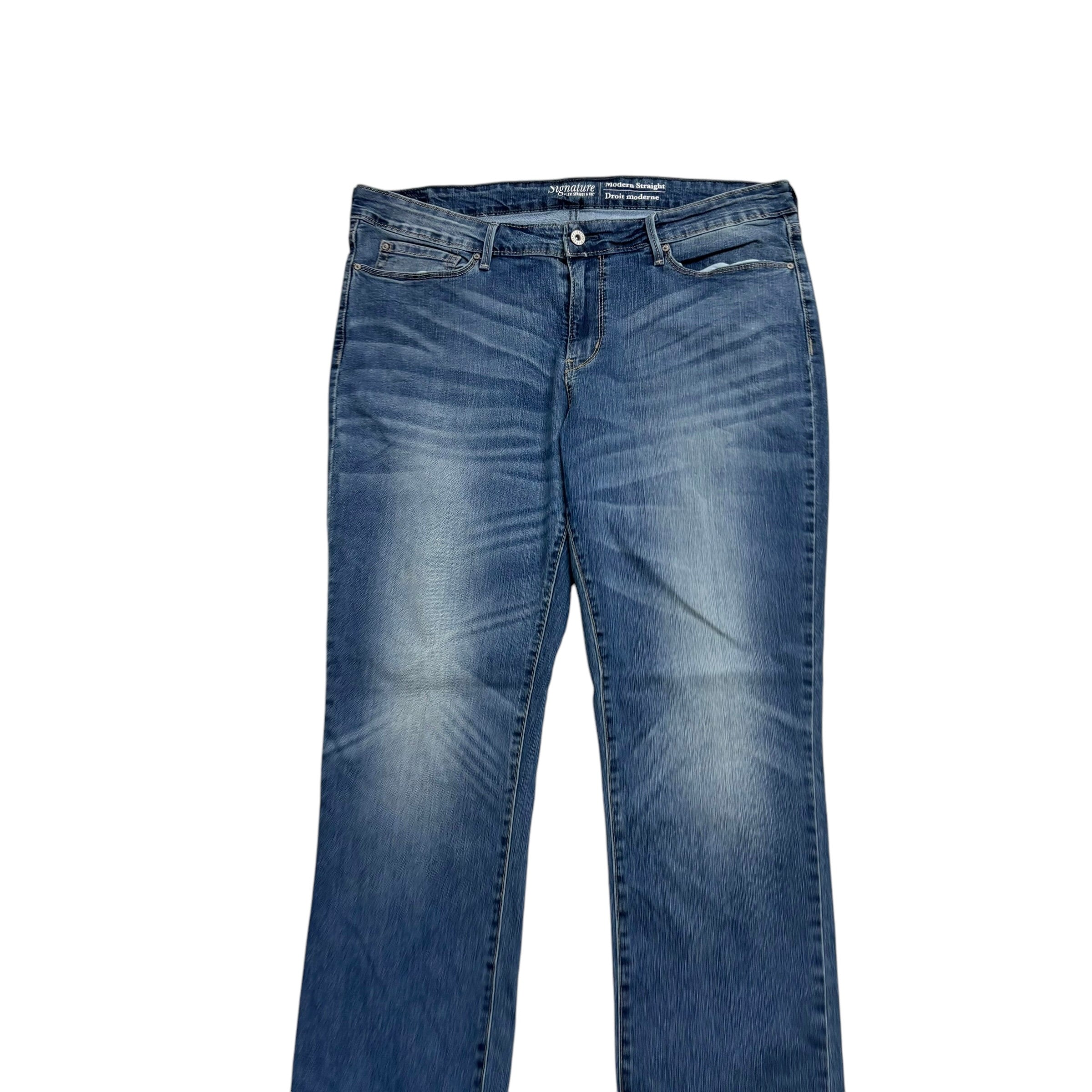 Levis Signature Jeans W34 L31 Womens Regular Straight Fit Mid Blue Stretch (E)