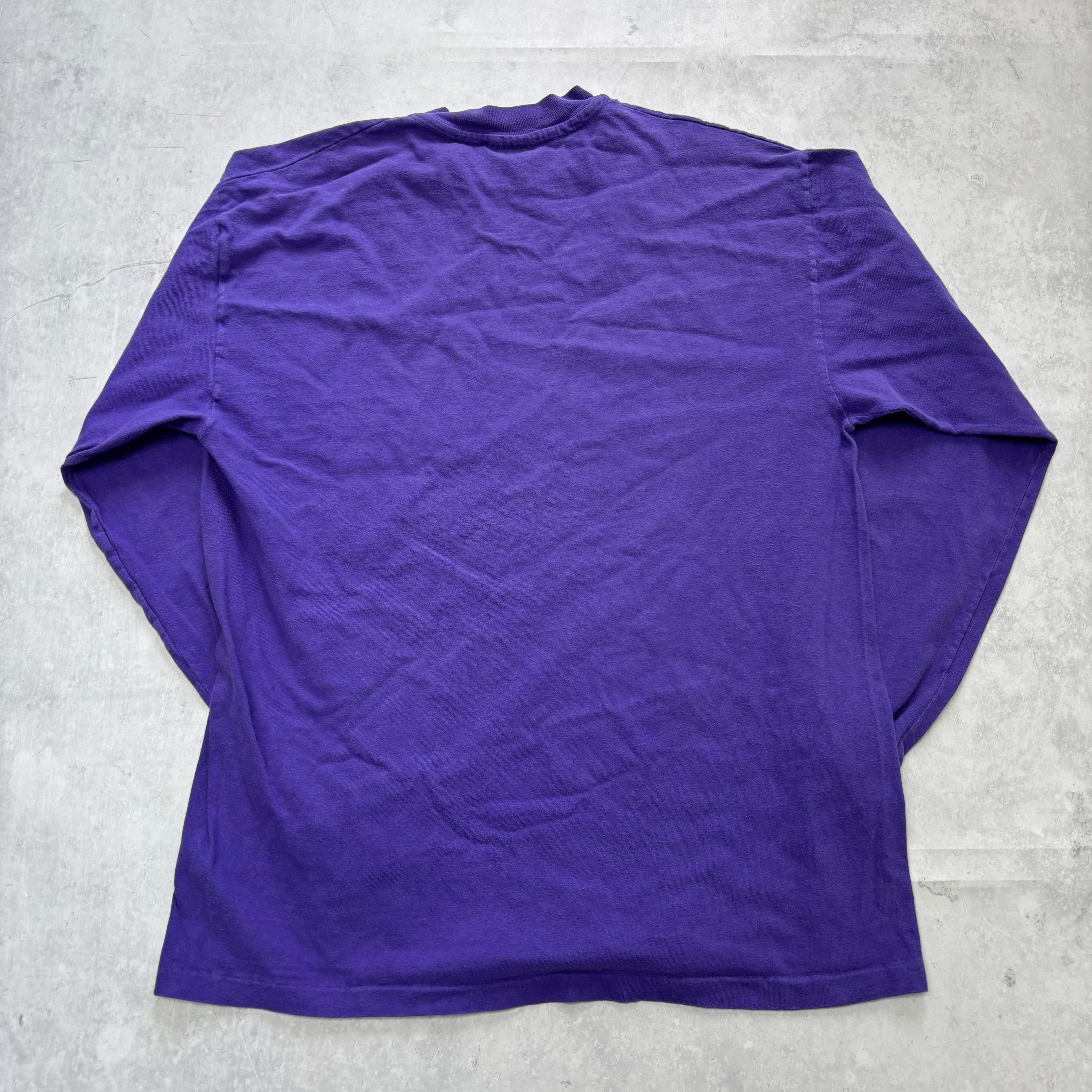 Vintage T Shirt Mens Medium Purple Single Stitch Graphic Print 90s Longsleeve