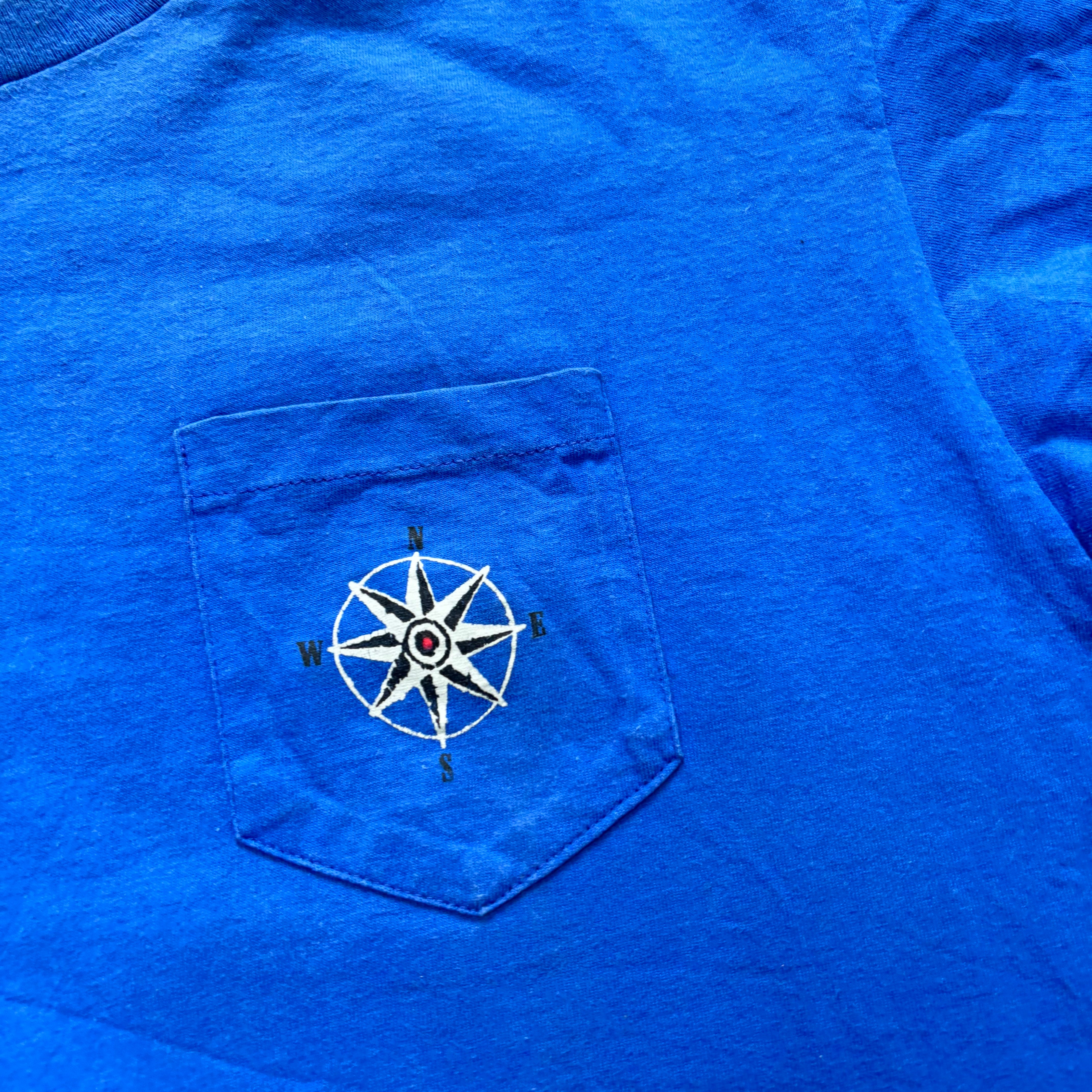 Vintage T Shirt Mens XL Blue Single Stitch Graphic Print 90s Ski Pocket