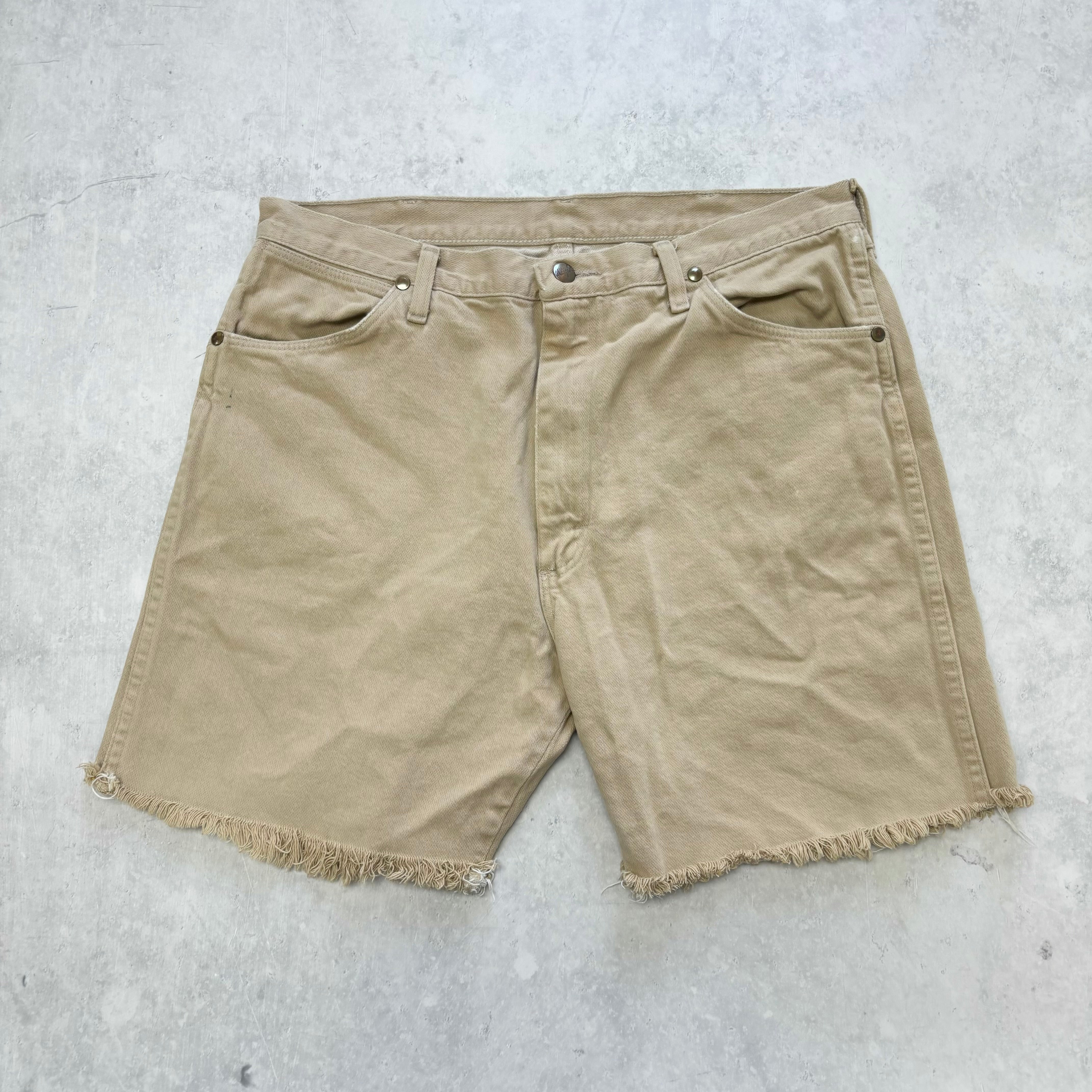 Vintage Wrangler Jorts W34 Mens Denim Shorts Beige Tan Regular Fit