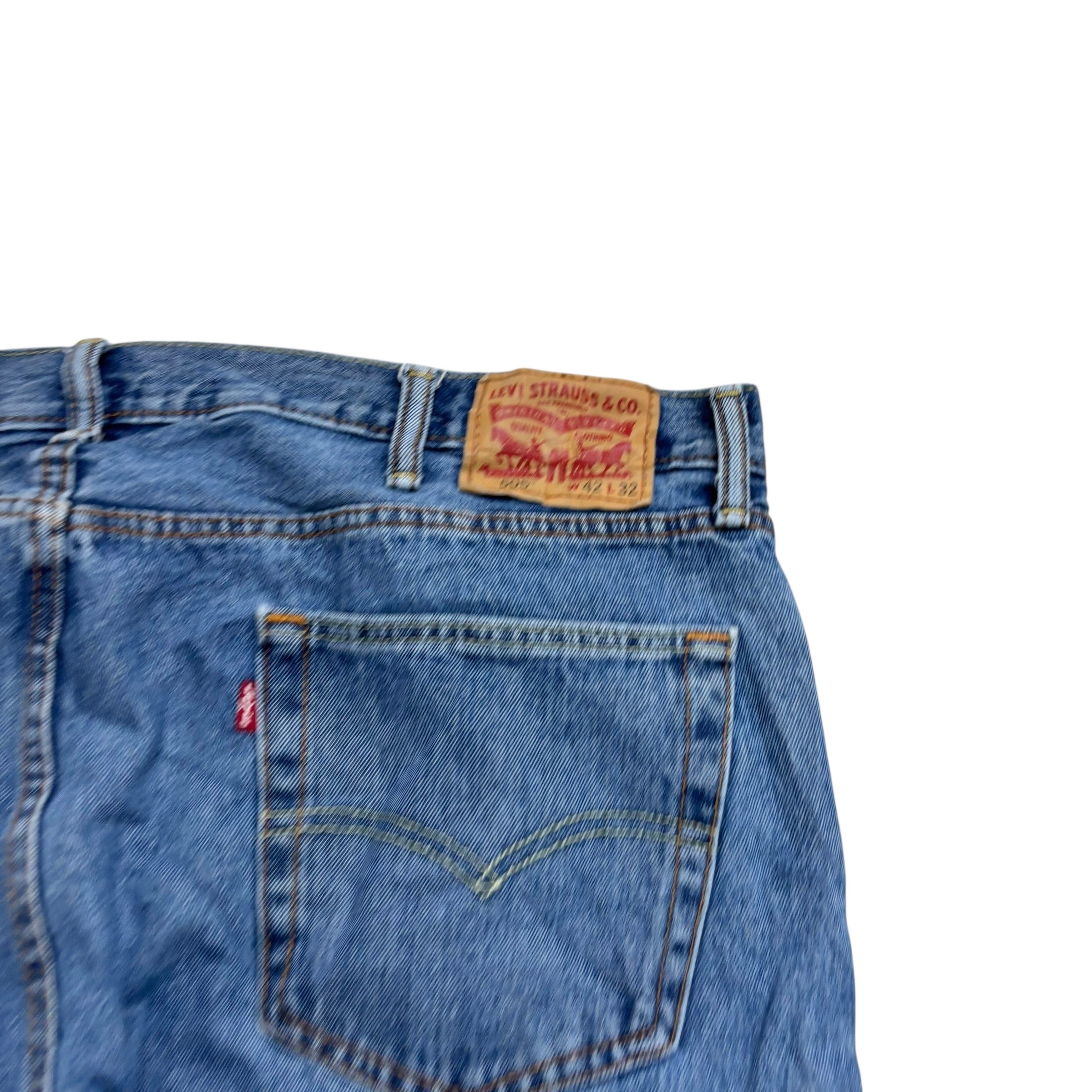 Levis 505 Jeans W42 L32 Mens Mid Blue Regular Straight Fit Denim