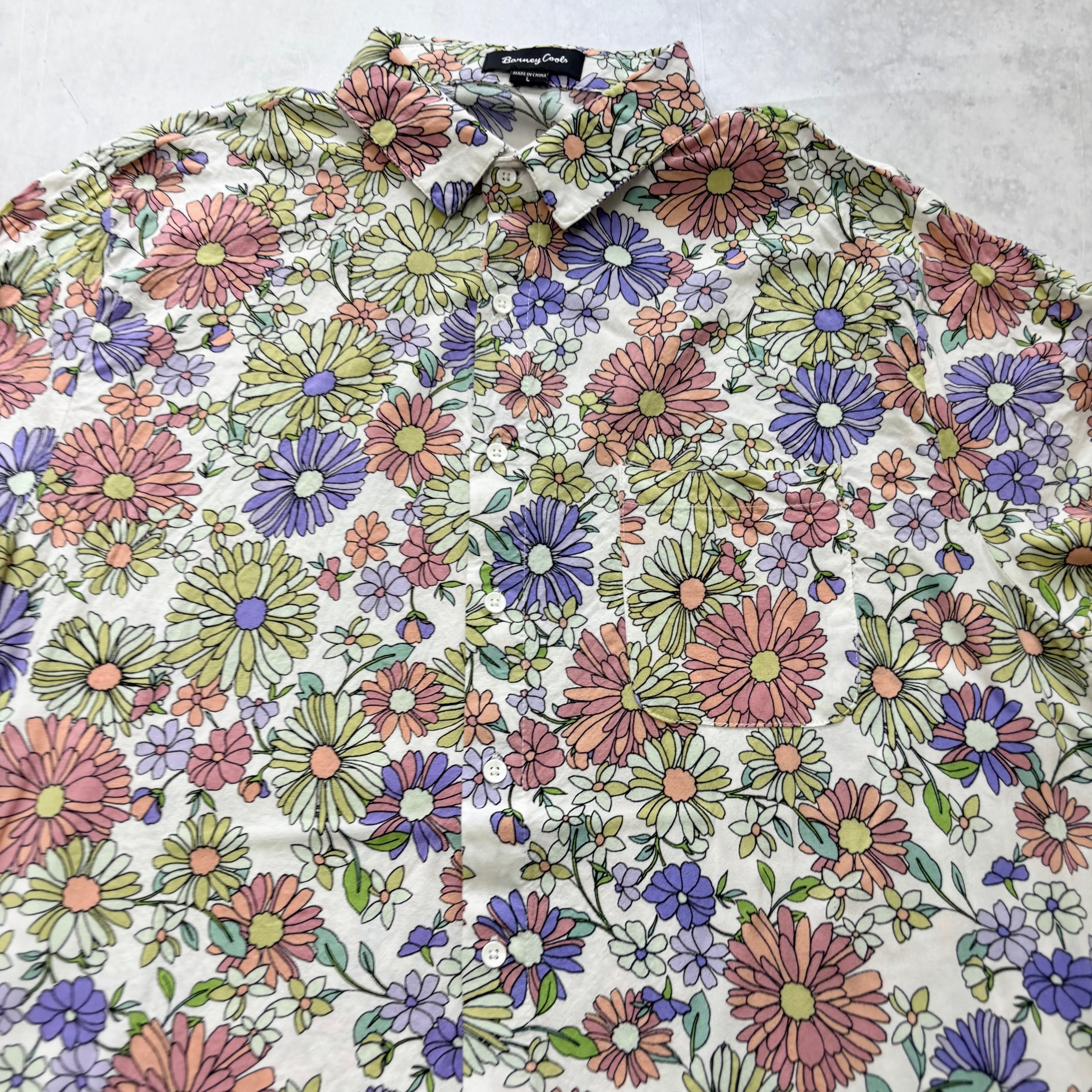 Hawaiian Shirt Mens Large Multi Floral Aloha Short Sleeve Rayon Slim Fit (E)