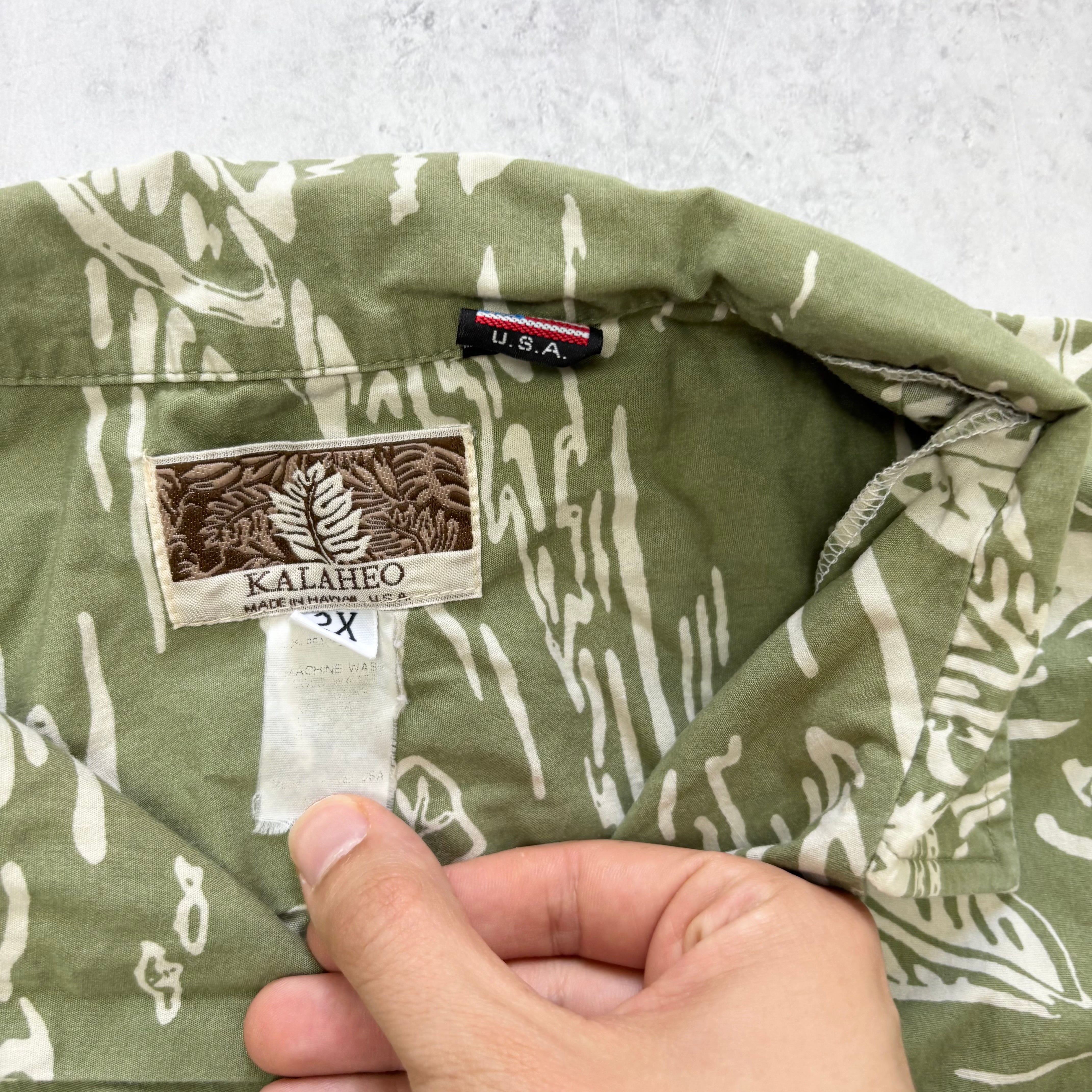 Vintage Hawaiian Shirt Mens XXL Green Floral Aloha Short Sleeve Cotton (E)