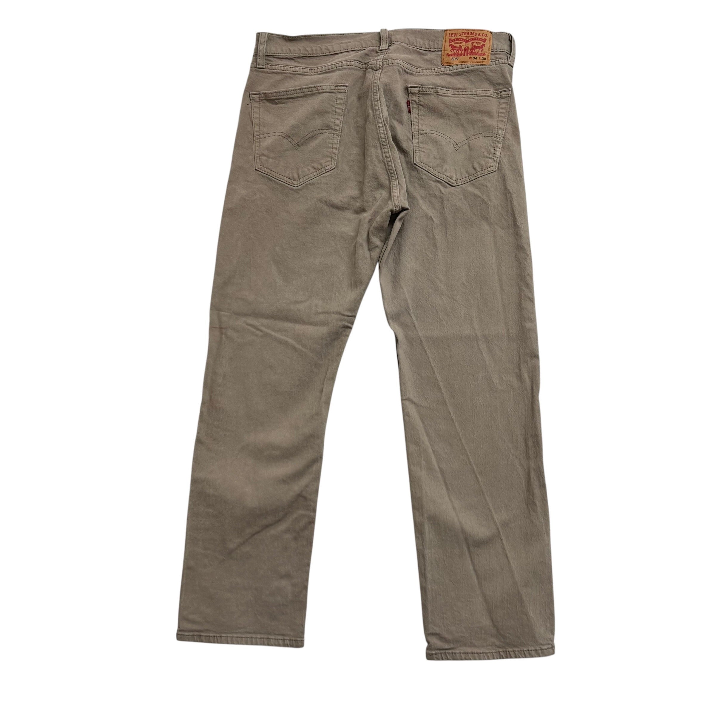 Levis 505 Jeans W34 L29 Mens Beige Regular Straight Fit Stretch Denim (E)