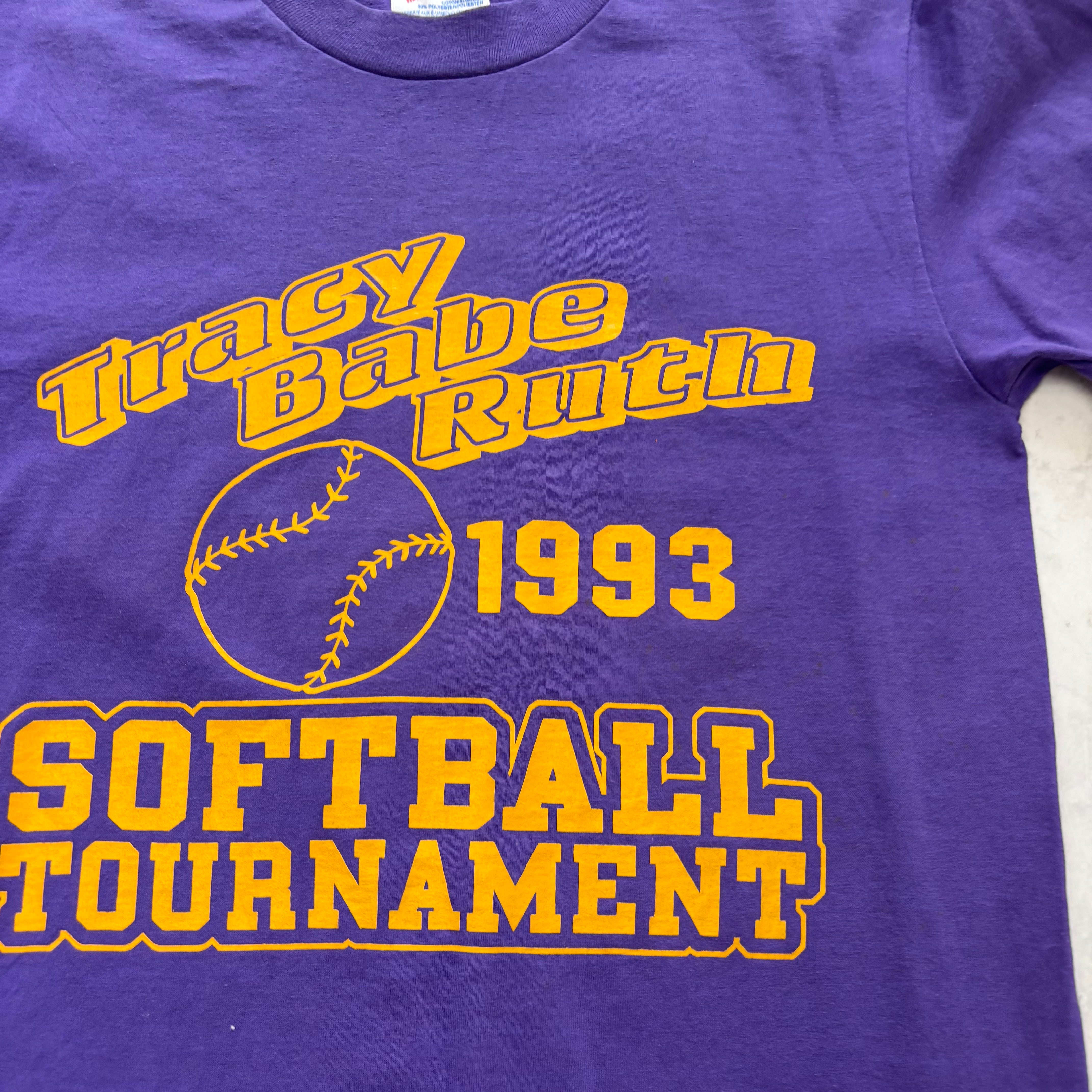 Vintage T Shirt Mens XS Purple Single Stitch Graphic Print 90s Softball (E)
