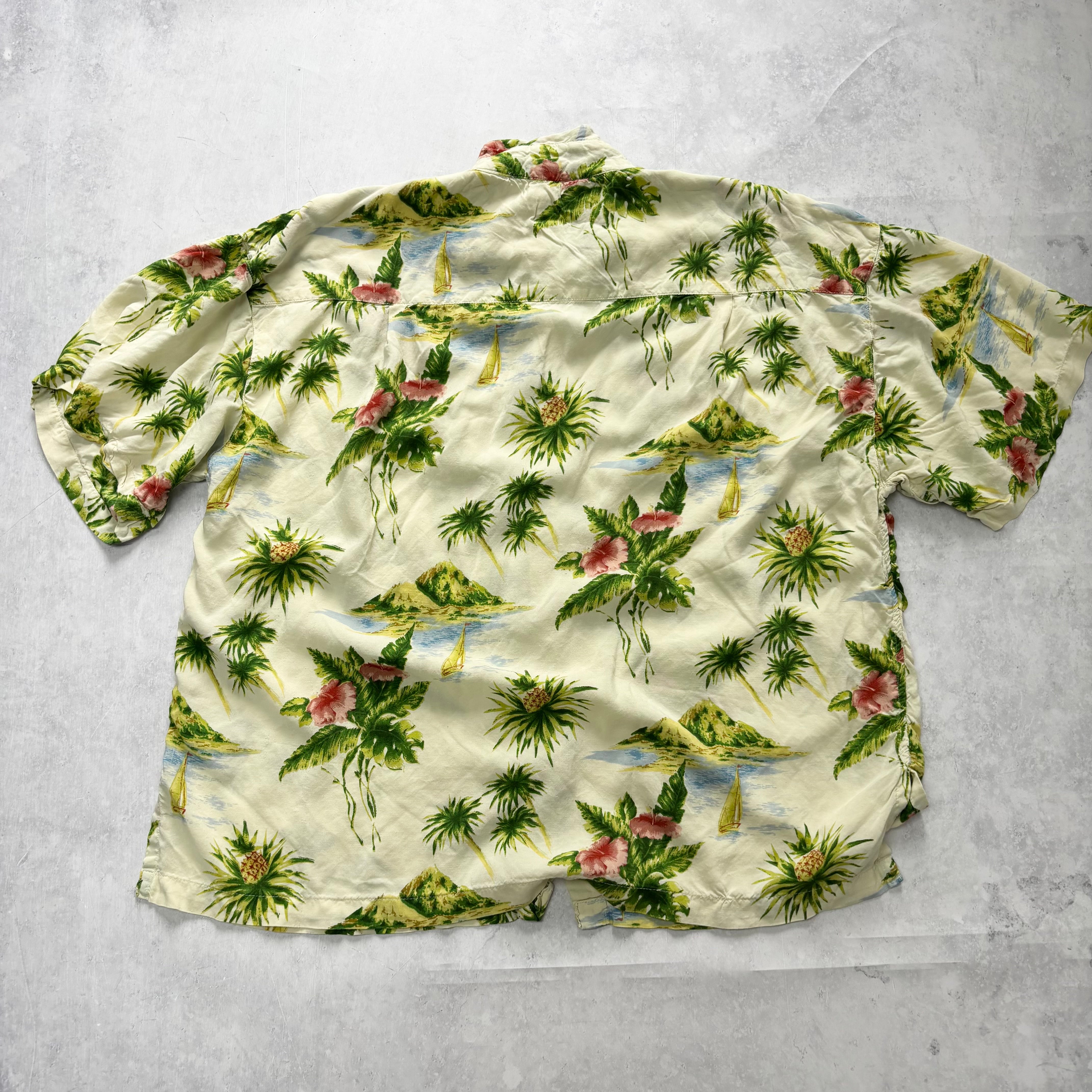 Vintage Hawaiian Shirt Mens XL Yellow Floral Aloha Short Sleeve (E)