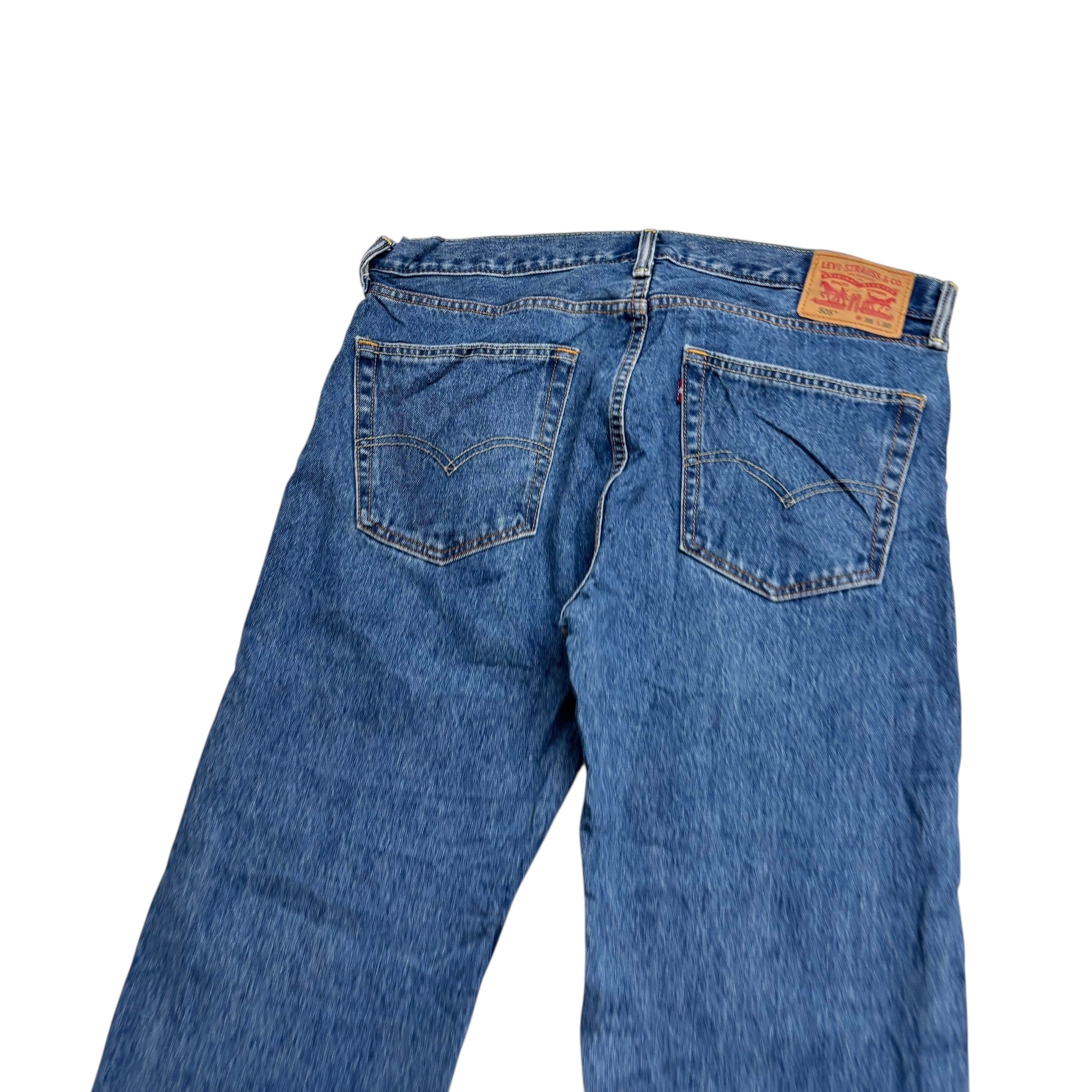 Levis 505 Jeans W36 L30 Mens Mid Blue Regular Straight Fit Denim (E)