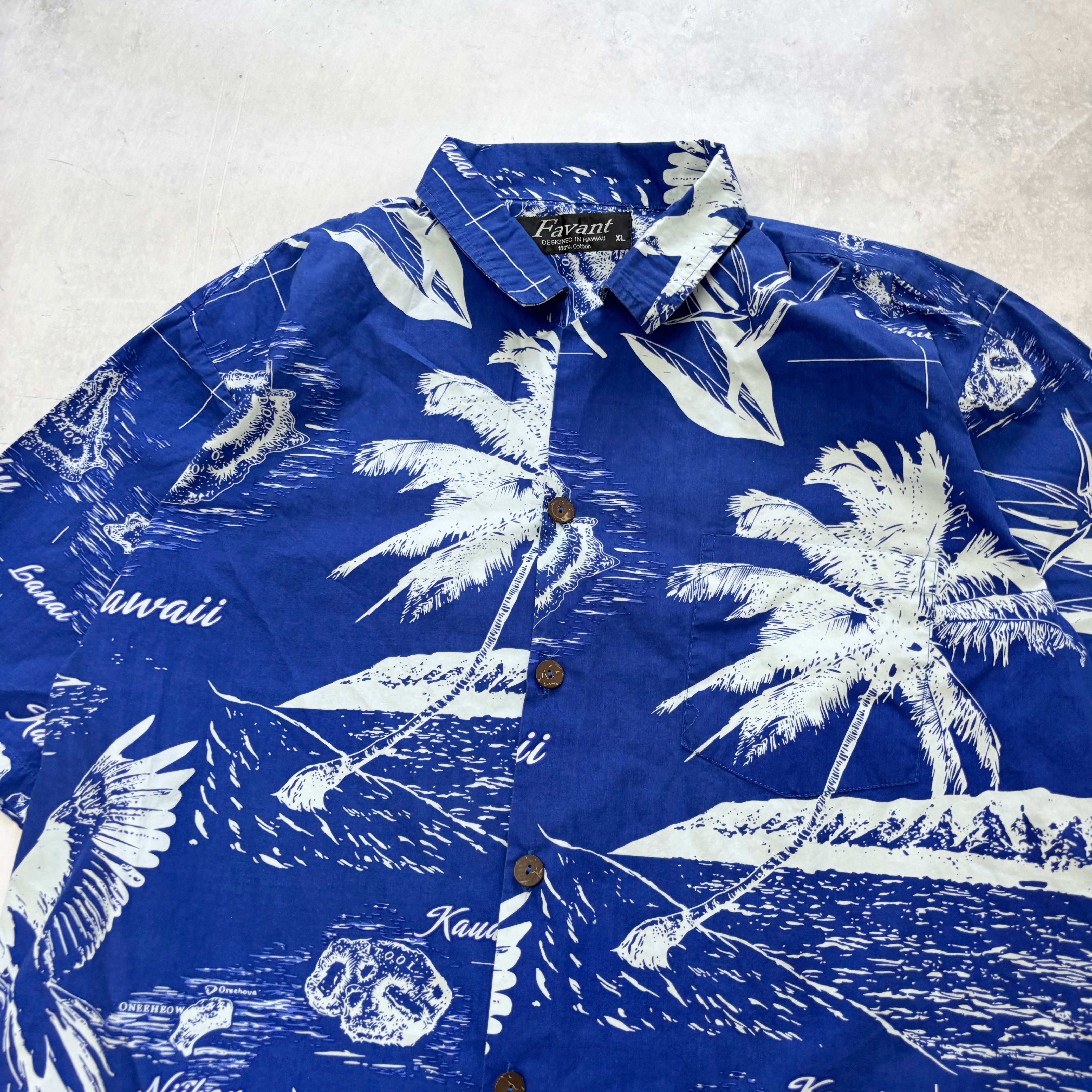 Vintage Hawaiian Shirt Mens XL Blue Floral Aloha Short Sleeve Cotton (E)