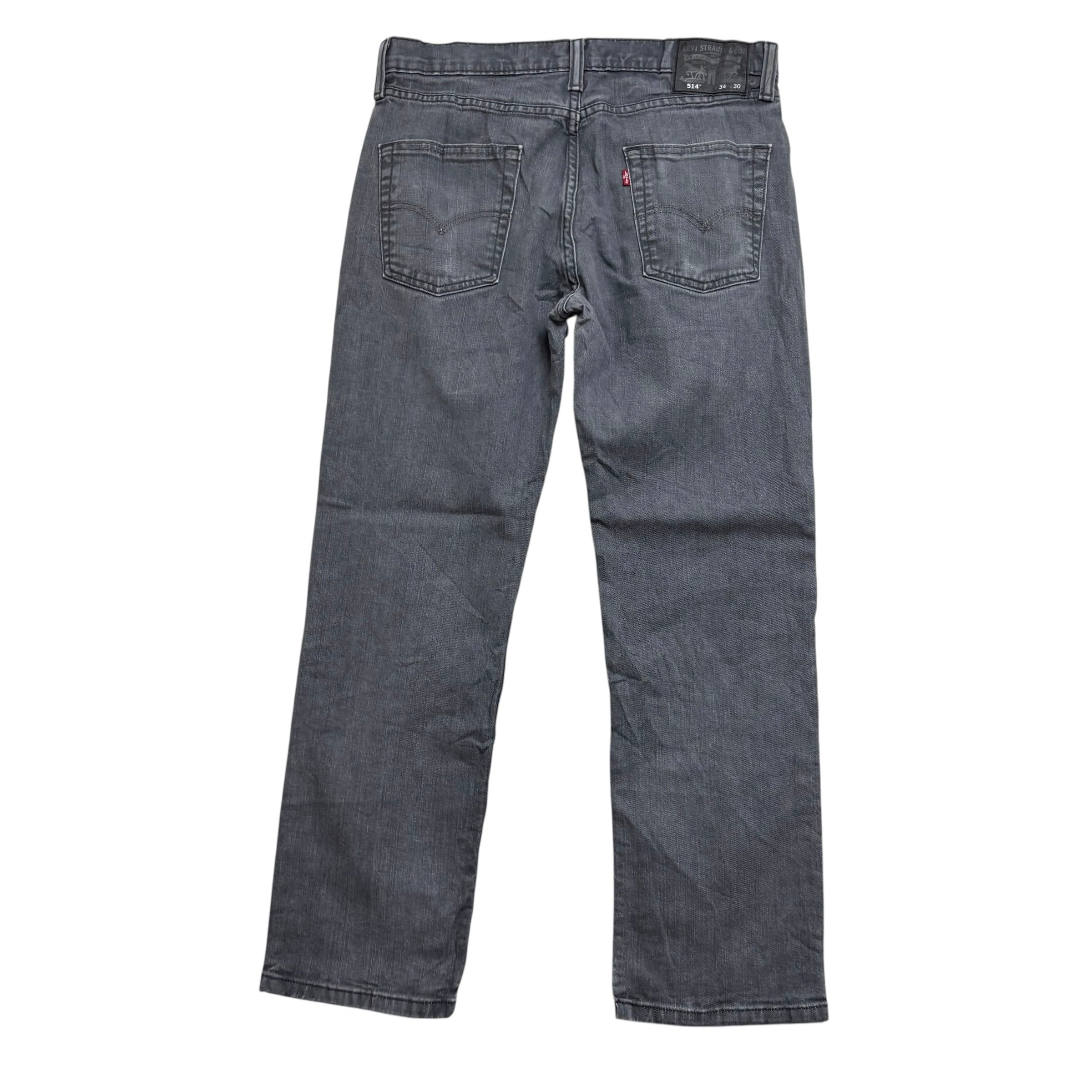 Levis 514 Jeans W34 L30 Mens Grey Regular Straight Fit Stretch Denim