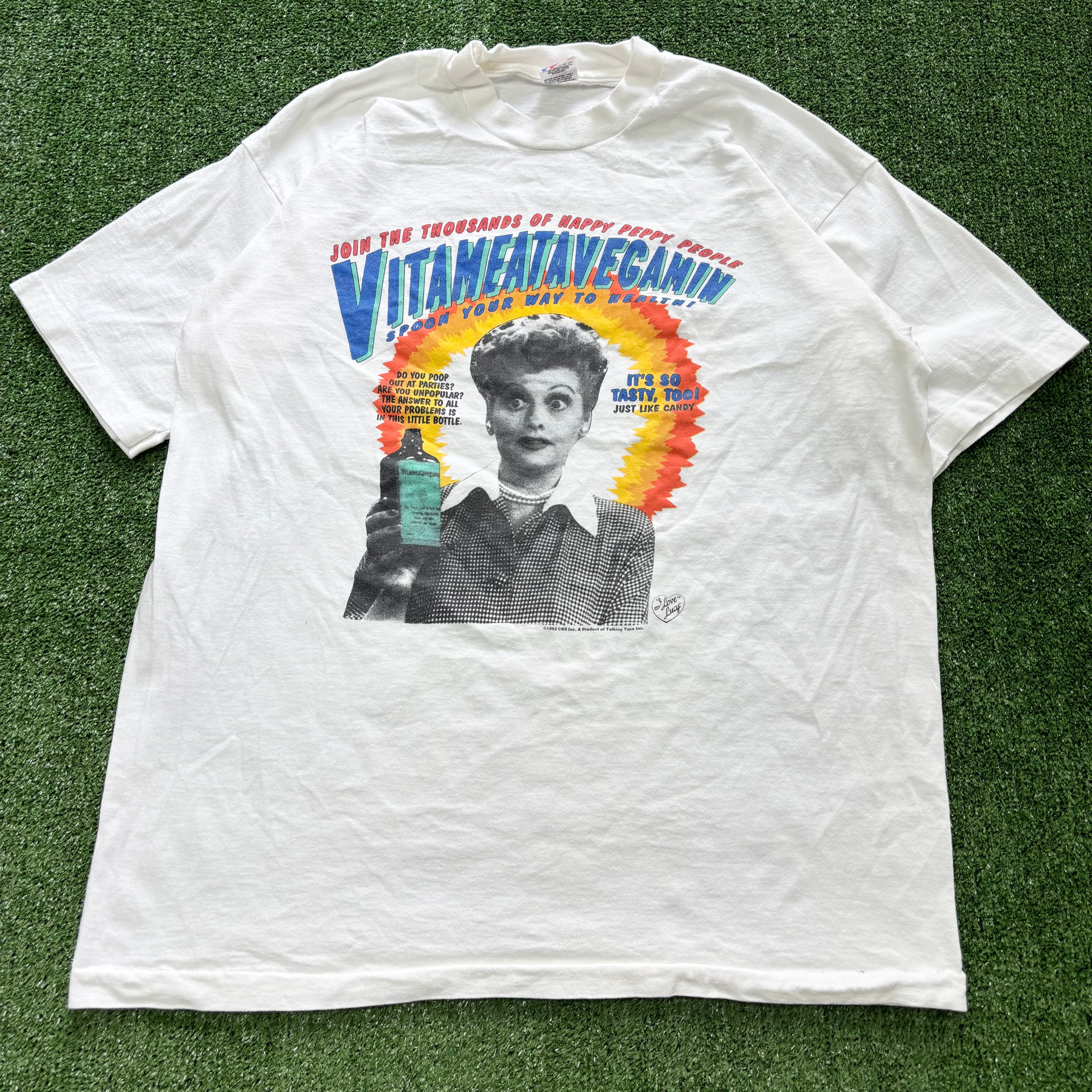 Vintage T Shirt Mens XL White Single Stitch Graphic Print 90s I Love Lucy TV (E)