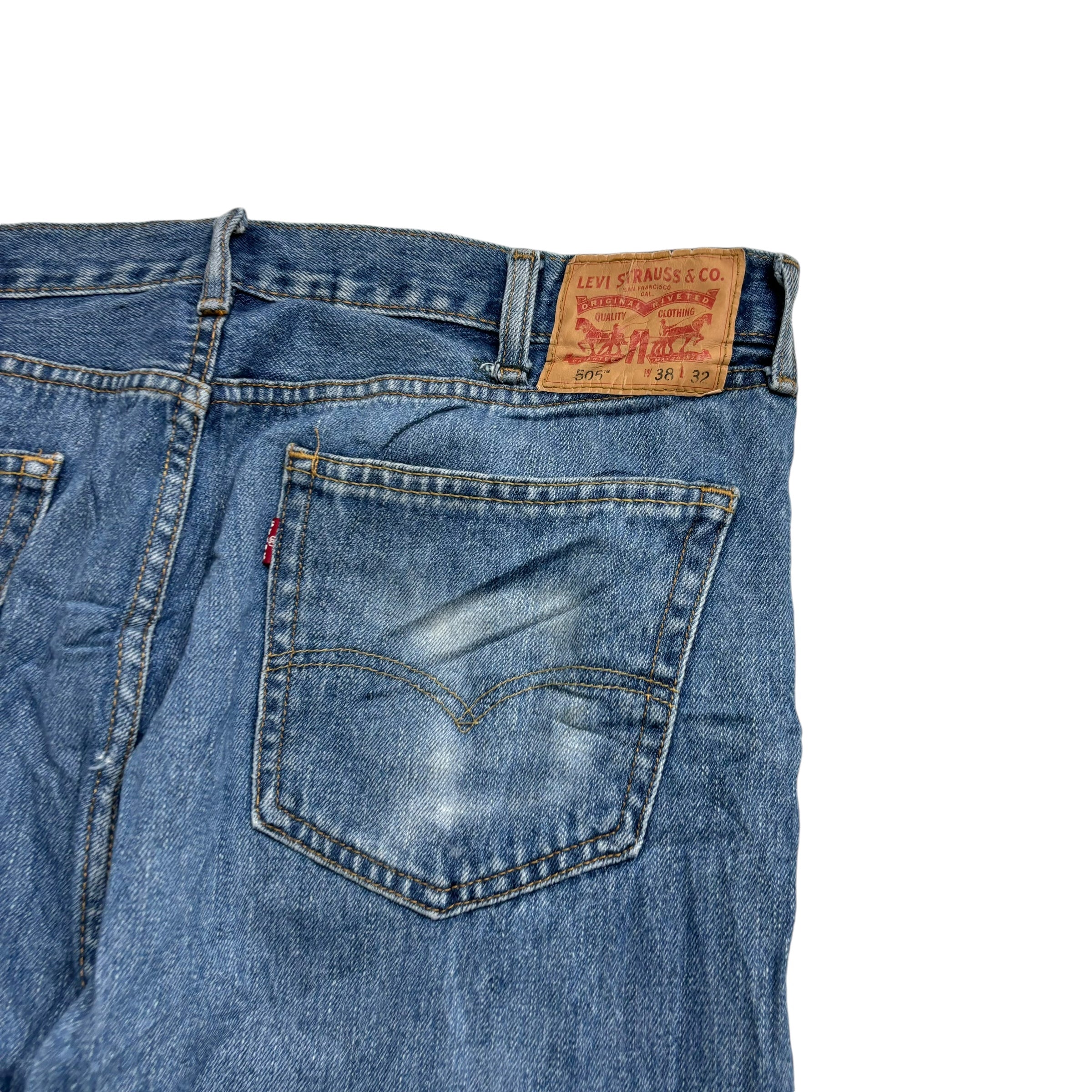 Levis 505 Jeans W38 L32 Mens Mid Blue Regular Straight Fit Vintage Denim