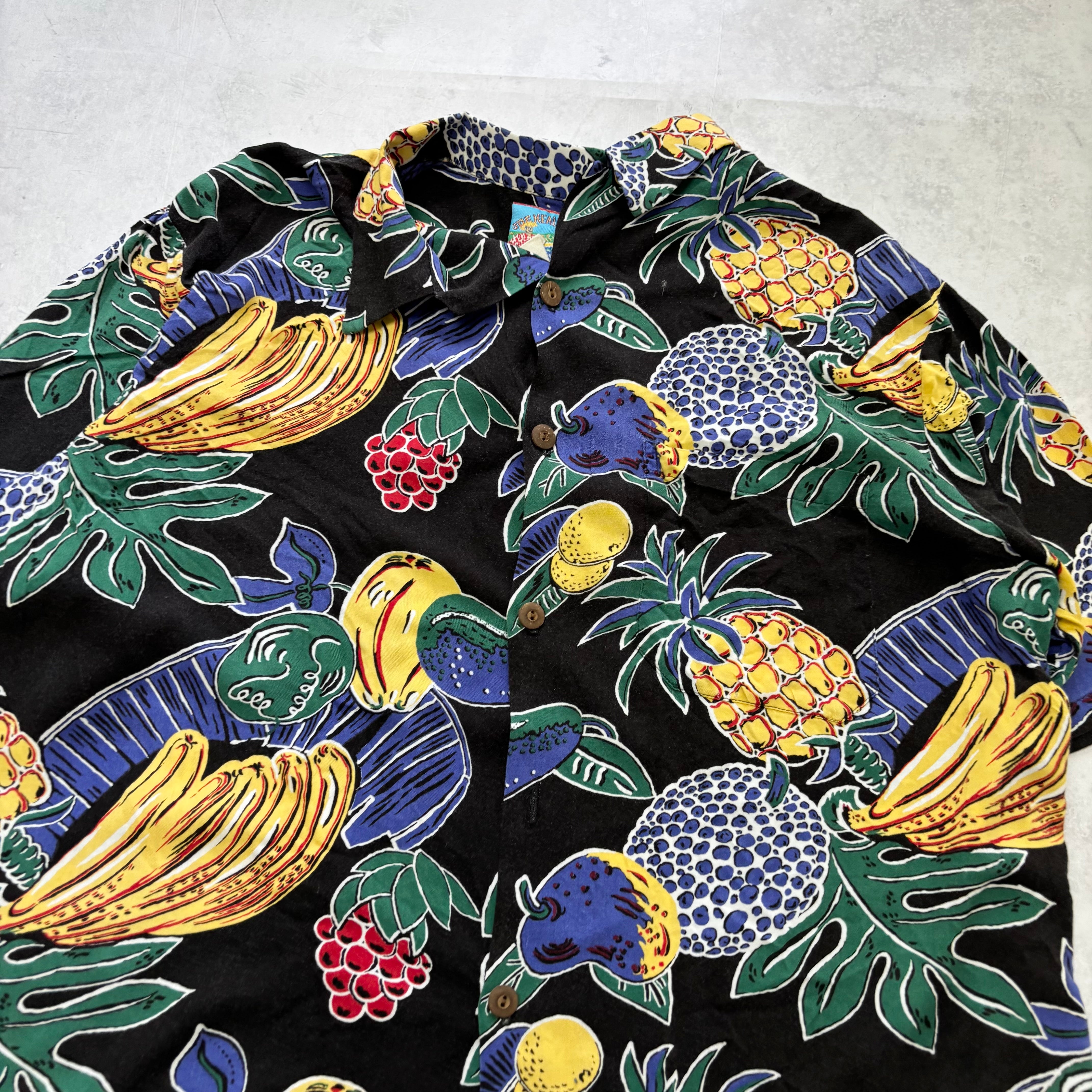 Vintage Hawaiian Shirt Mens XL Black Floral Aloha Rayon