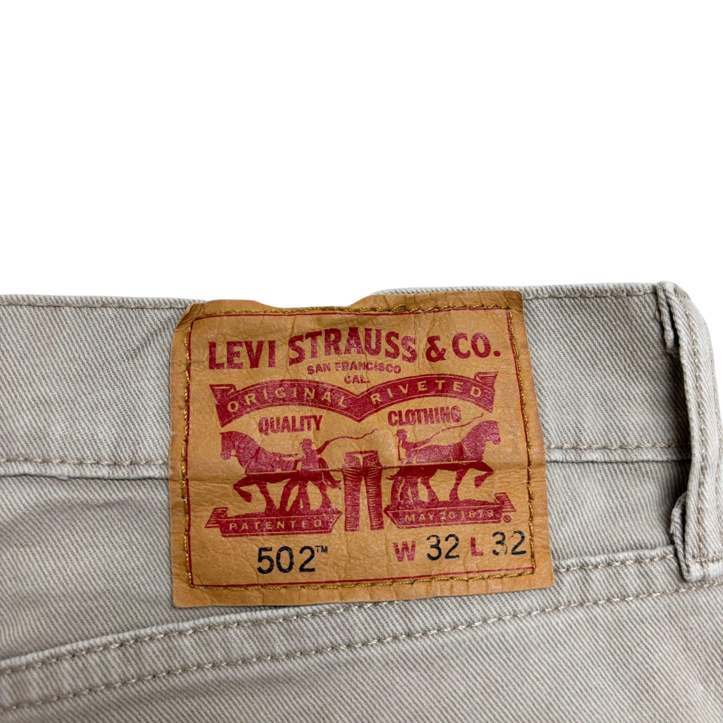 Levis 502 Jeans W32 L31 Mens Beige Stone Regular Tapered Fit Stretch Denim (E)