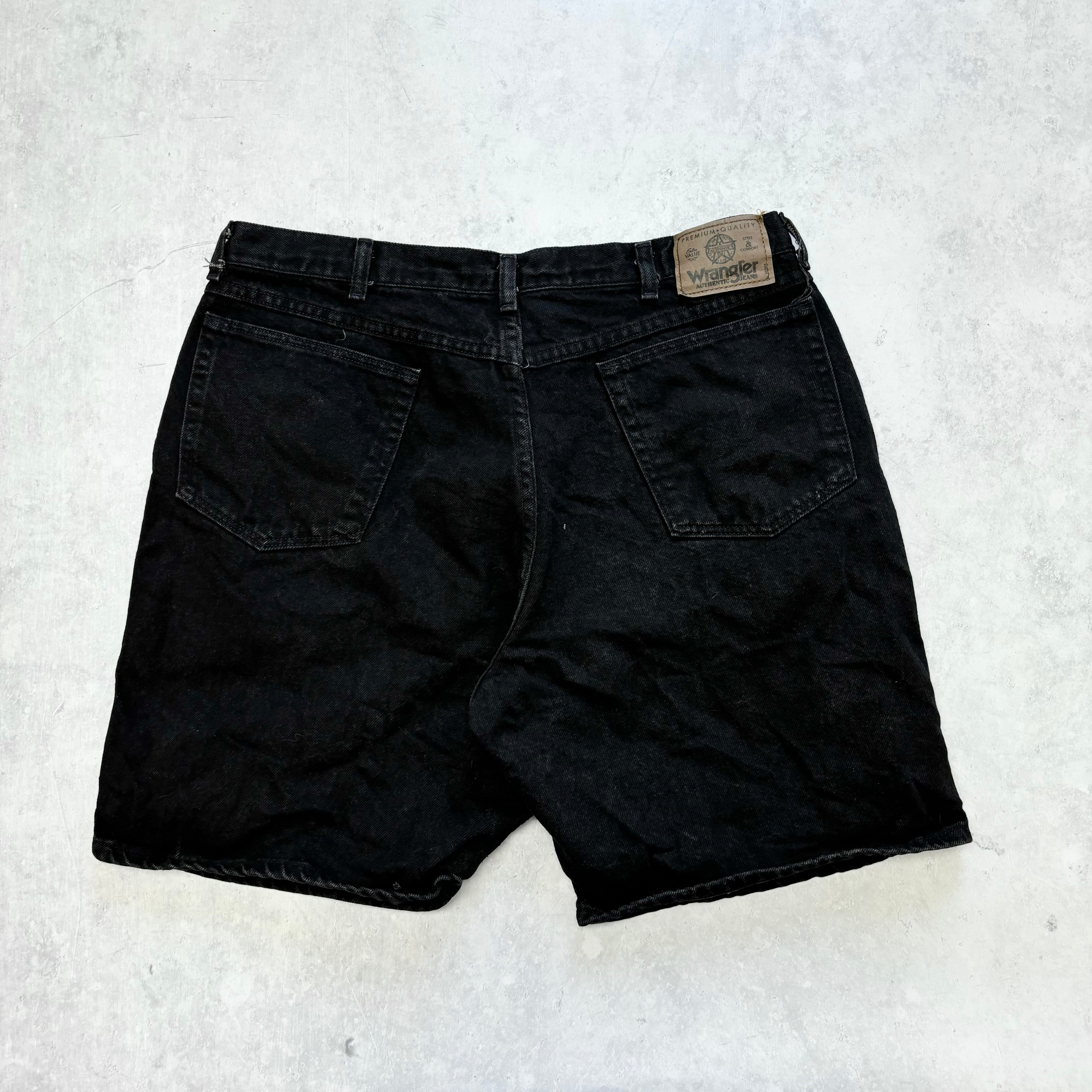 Vintage Wrangler Jorts W36 Mens Denim Shorts Black Baggy Relaxed Fit