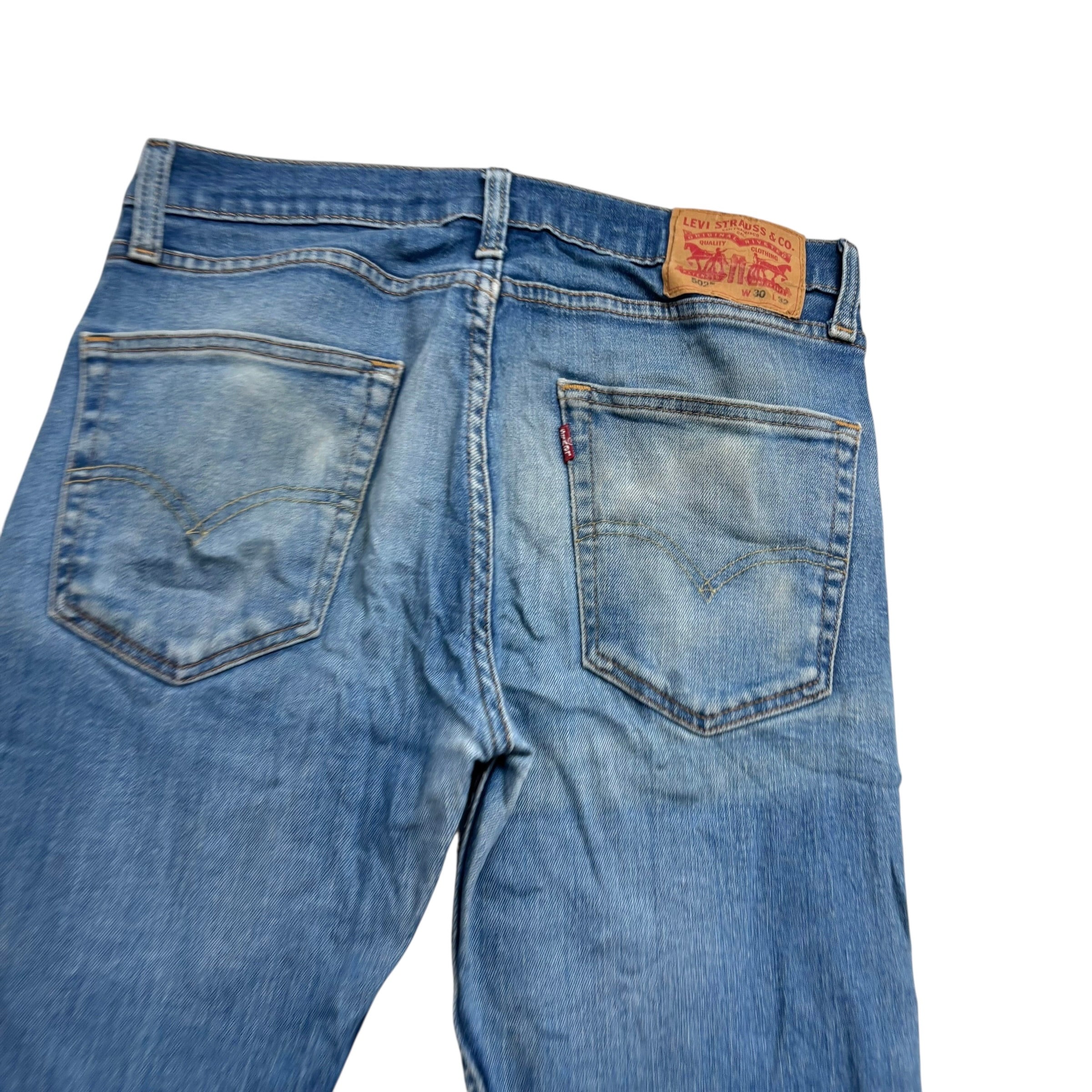 Levis 502 Jeans W30 L32 Mens Mid Blue Regular Tapered Fit Stretch Denim (F)