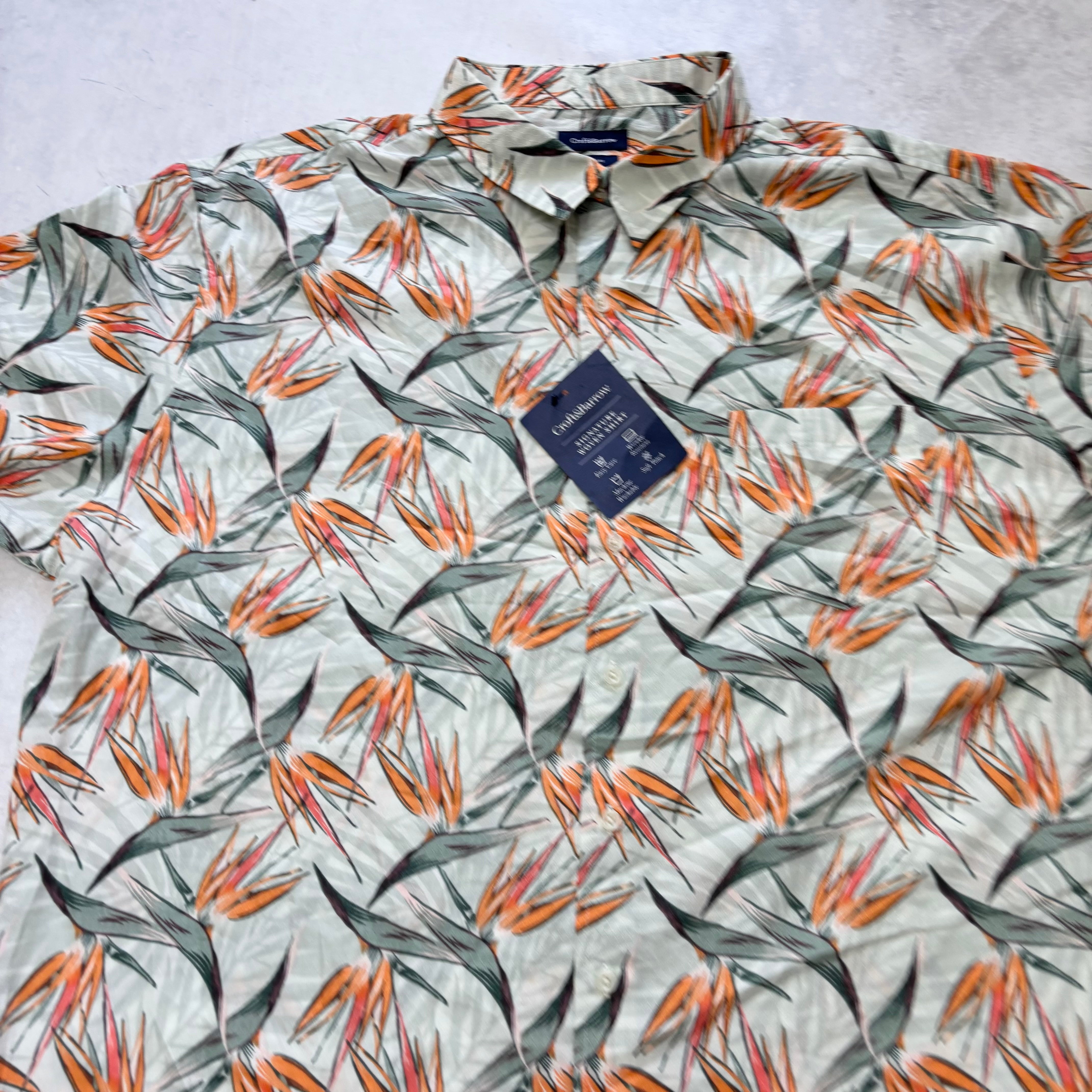 Hawaiian Shirt Mens XXL Green Floral Aloha Short Sleeve Polyester (E)