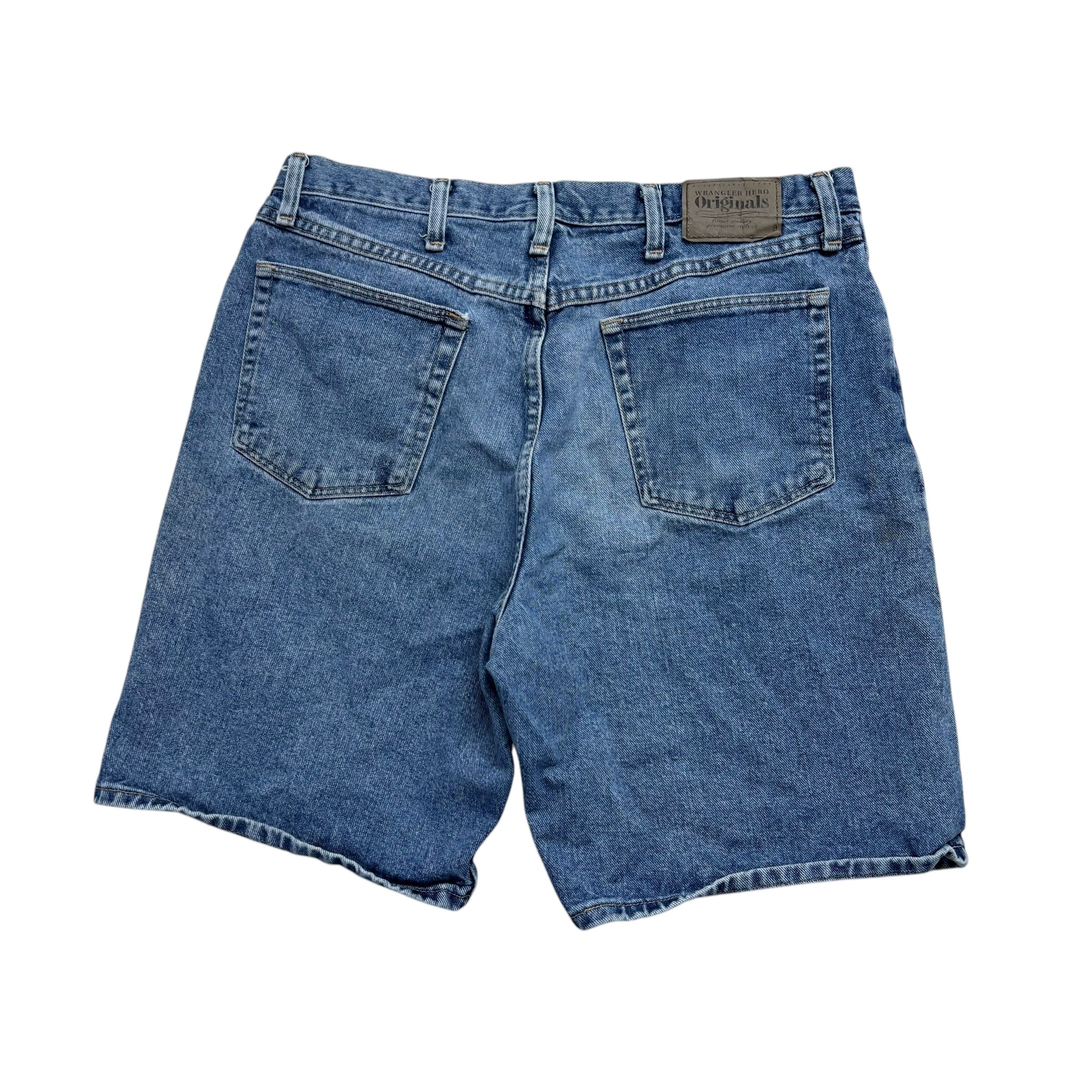 Vintage Wrangler Baggy Jorts W34 Mens Denim Shorts Mid Blue Relaxed Fit