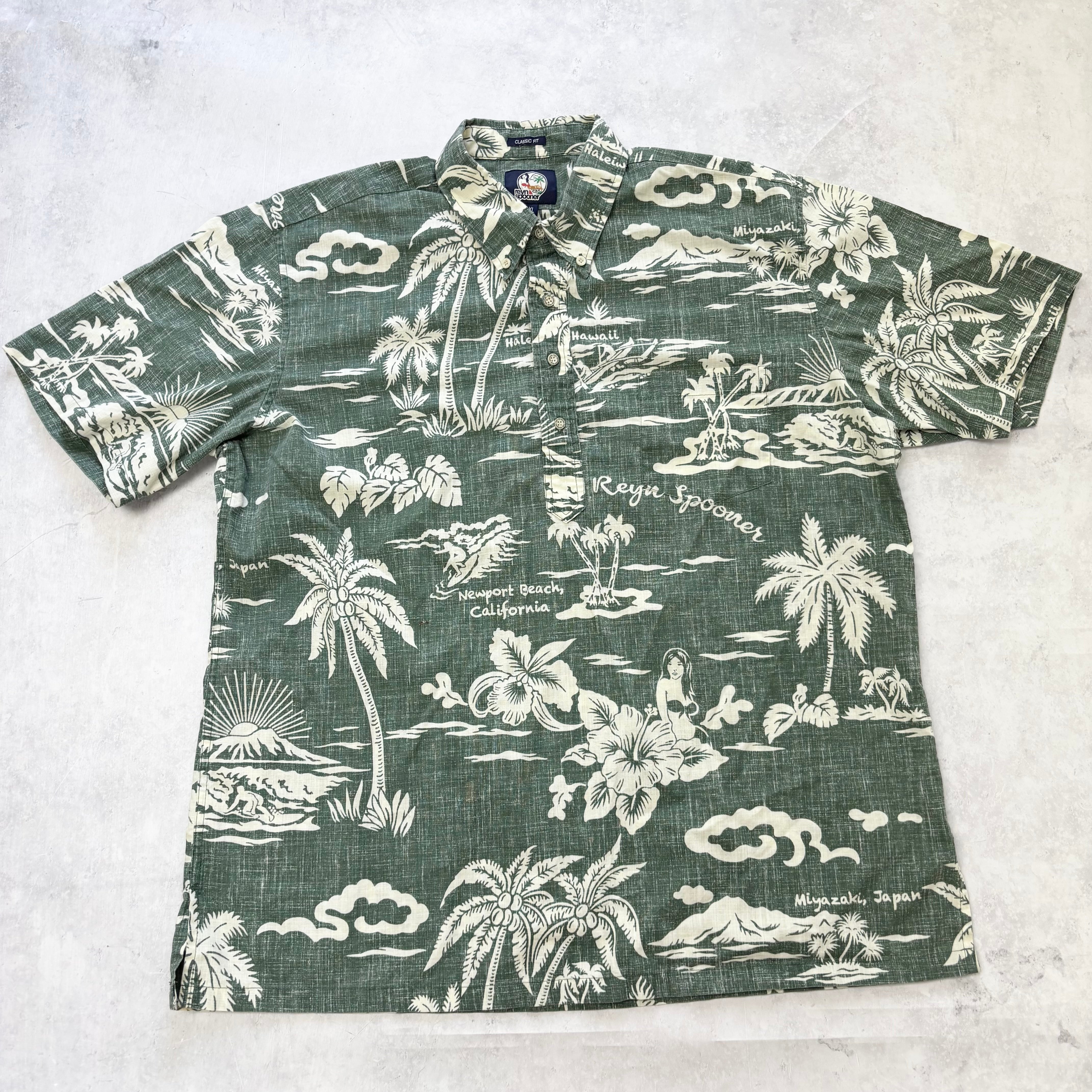 Vintage Hawaiian Shirt Mens XL Green Short Sleeve Reyn Spooner Cotton (E)