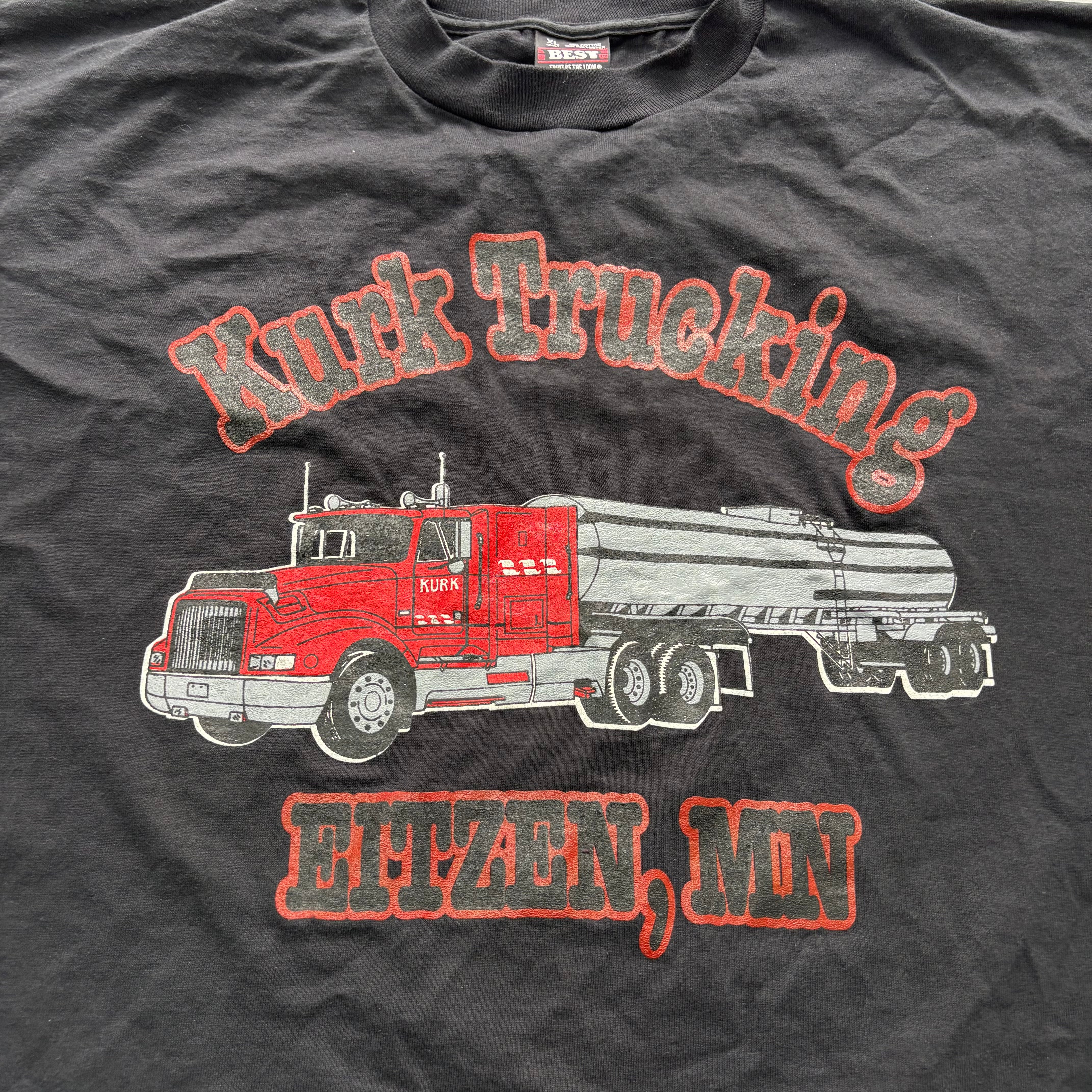 Vintage T Shirt Mens XL Black Single Stitch Graphic Print 90s USA Trucking (E)