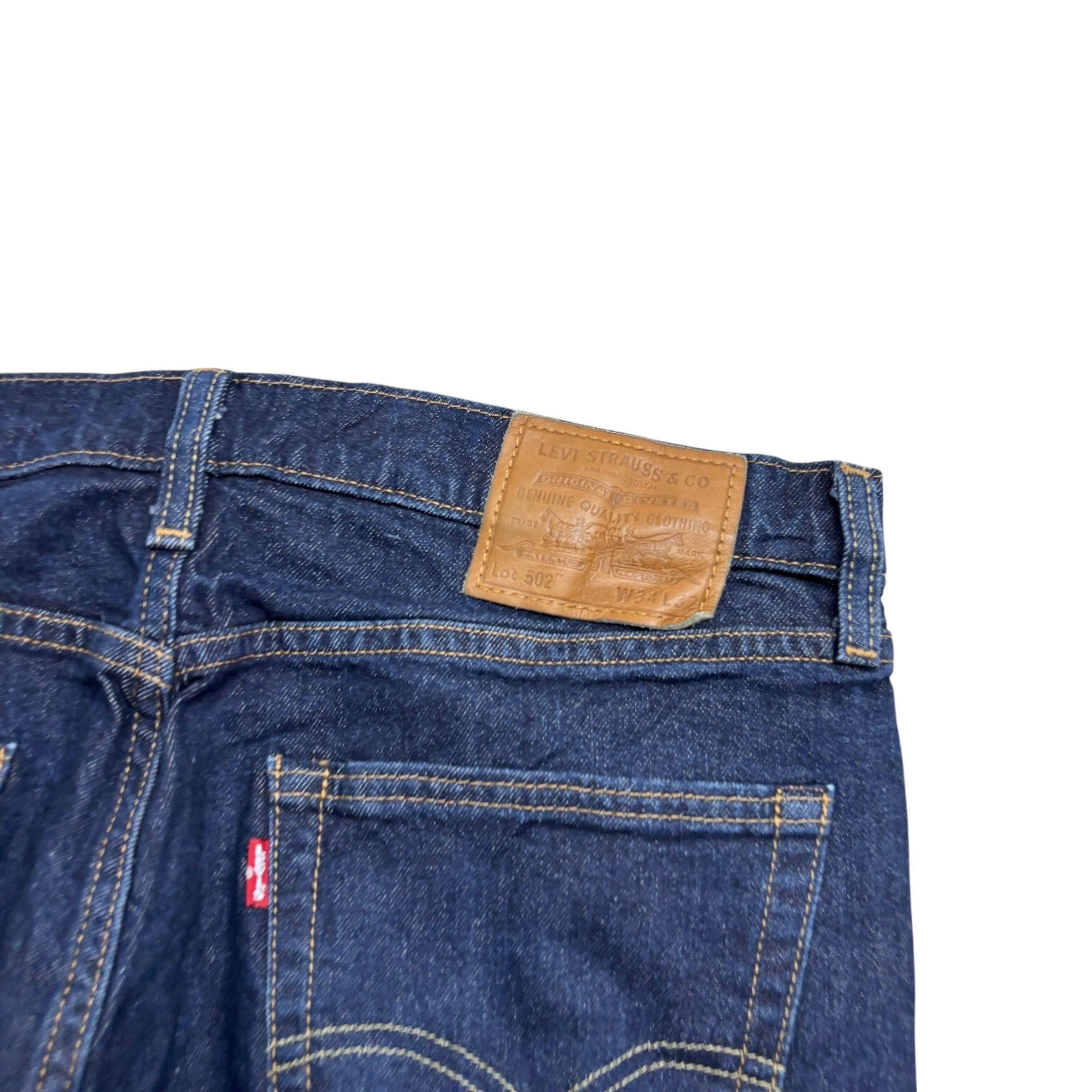 Levis 502 Jeans W34 L31 Mens Dark Blue Regular Tapered Fit Stretch Denim (E)