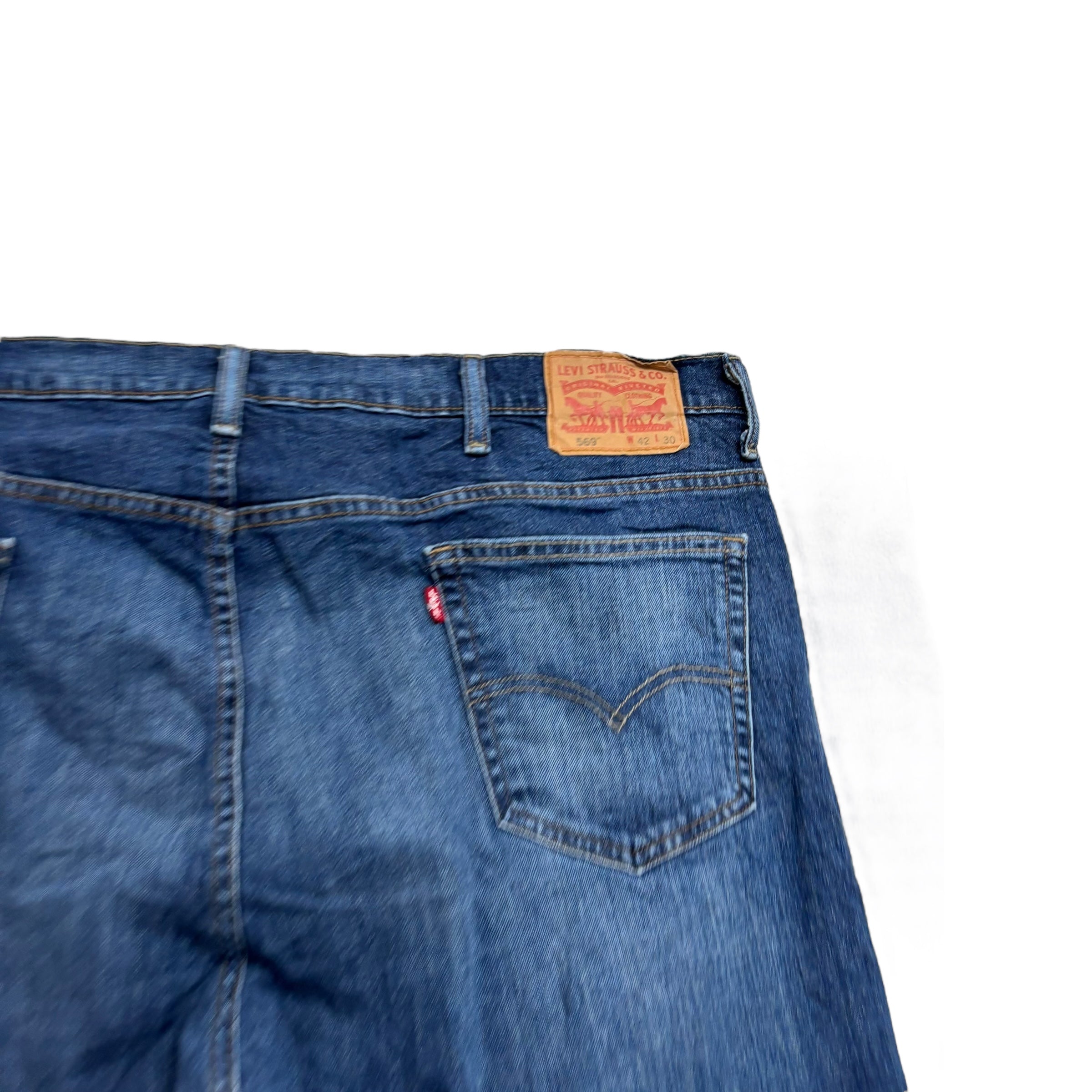 Levis 569 Jeans W42 L30 Mens Mid Blue Baggy Relaxed Straight Fit Stretch Denim (E)