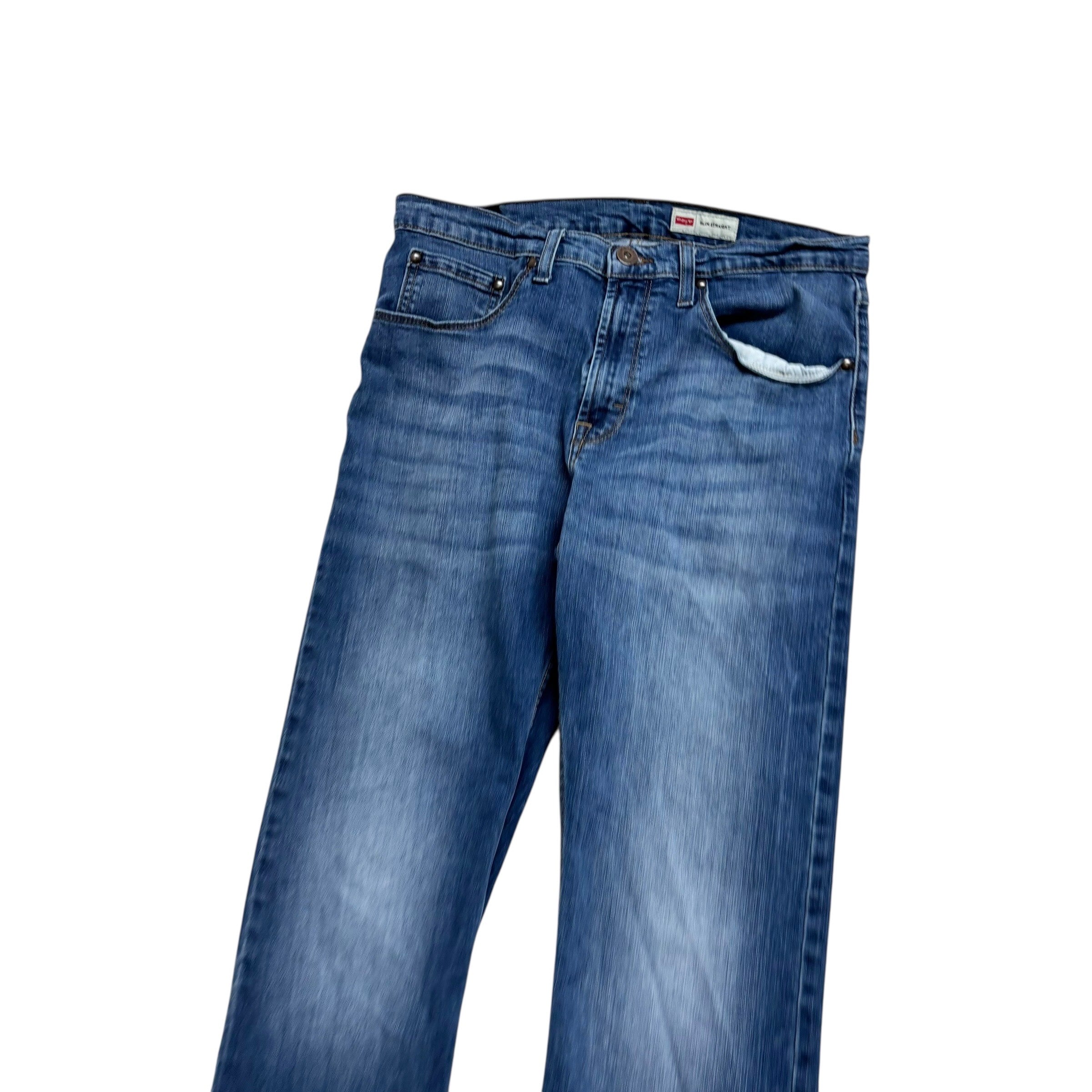 Wrangler Jeans W32 L32 Mens Mid Blue Slim Straight Fit Stretch Denim (E)