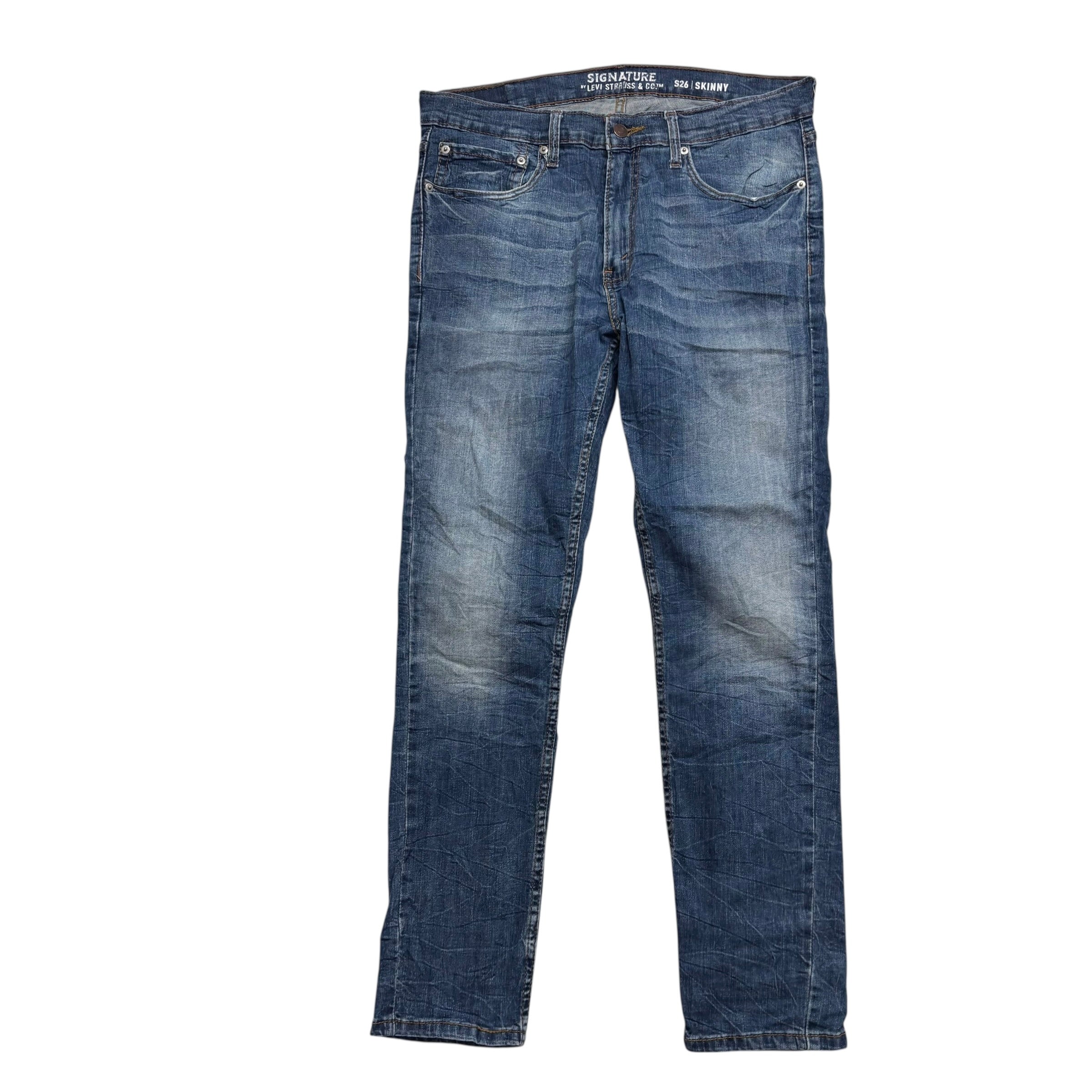 Levis Signature Jeans W34 L30 Mens Mid Blue Skinny Fit Stretch Denim (E)