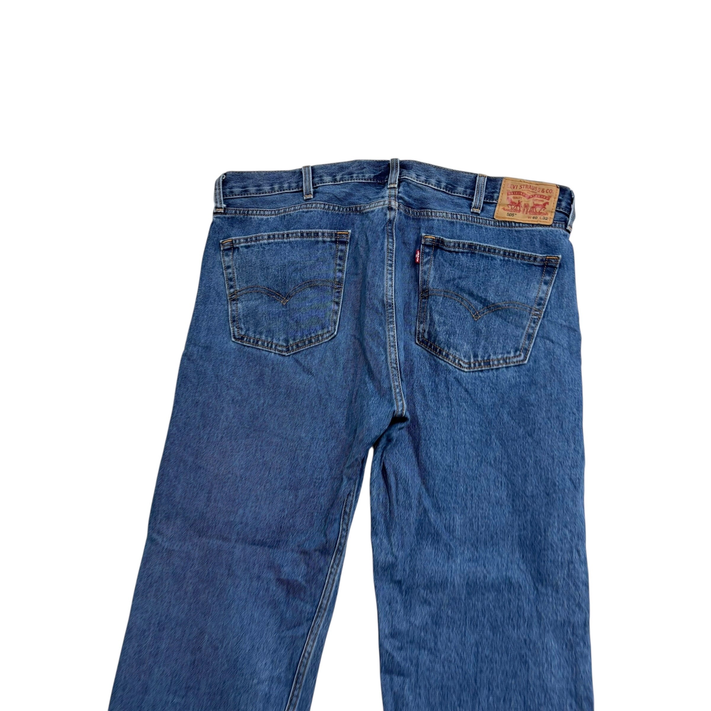 Levis 505 Jeans W40 L32 Mens Mid Blue Regular Straight Fit Denim (E)