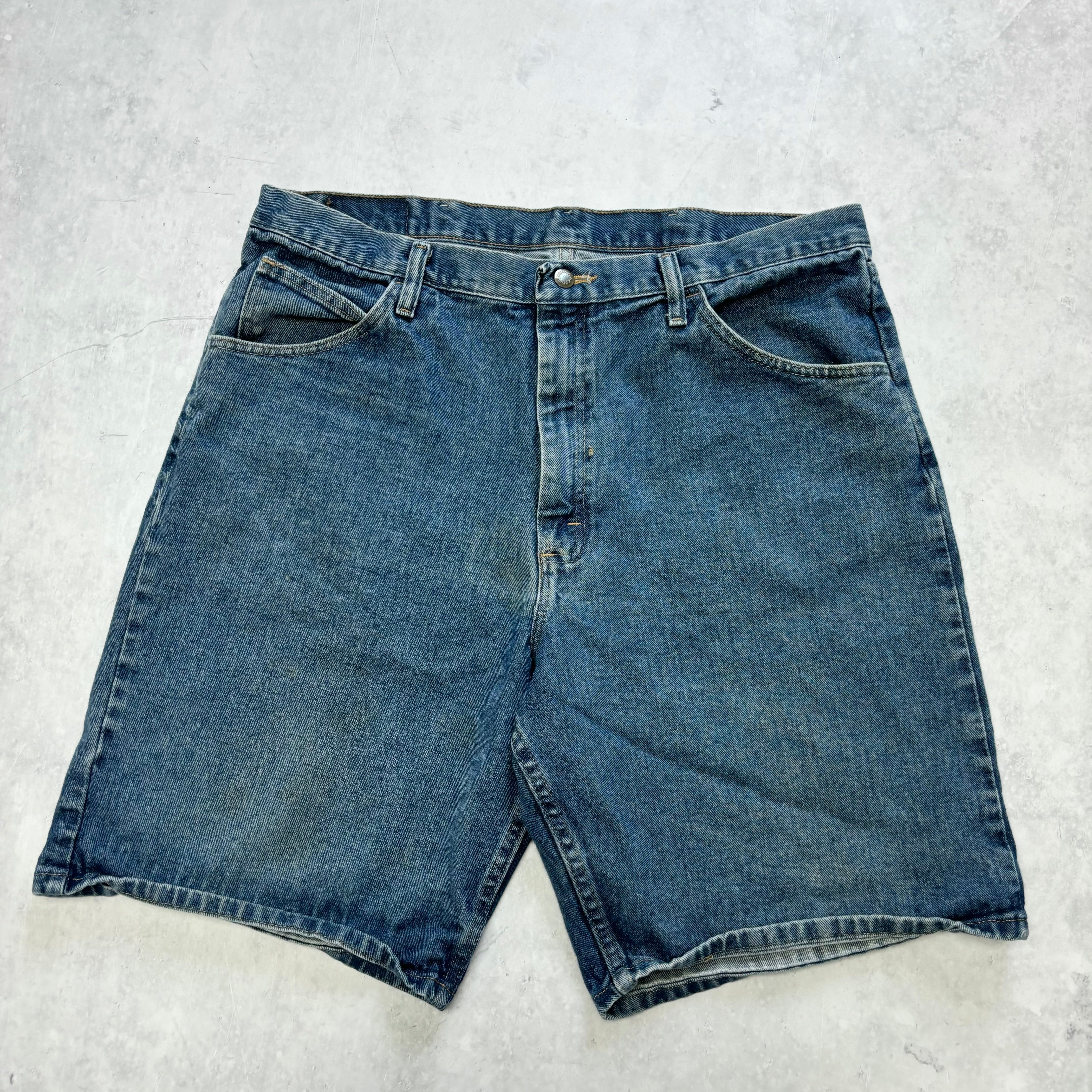 Vintage Wrangler Jorts W38 Mens Denim Shorts Mid Blue Baggy Relaxed Fit