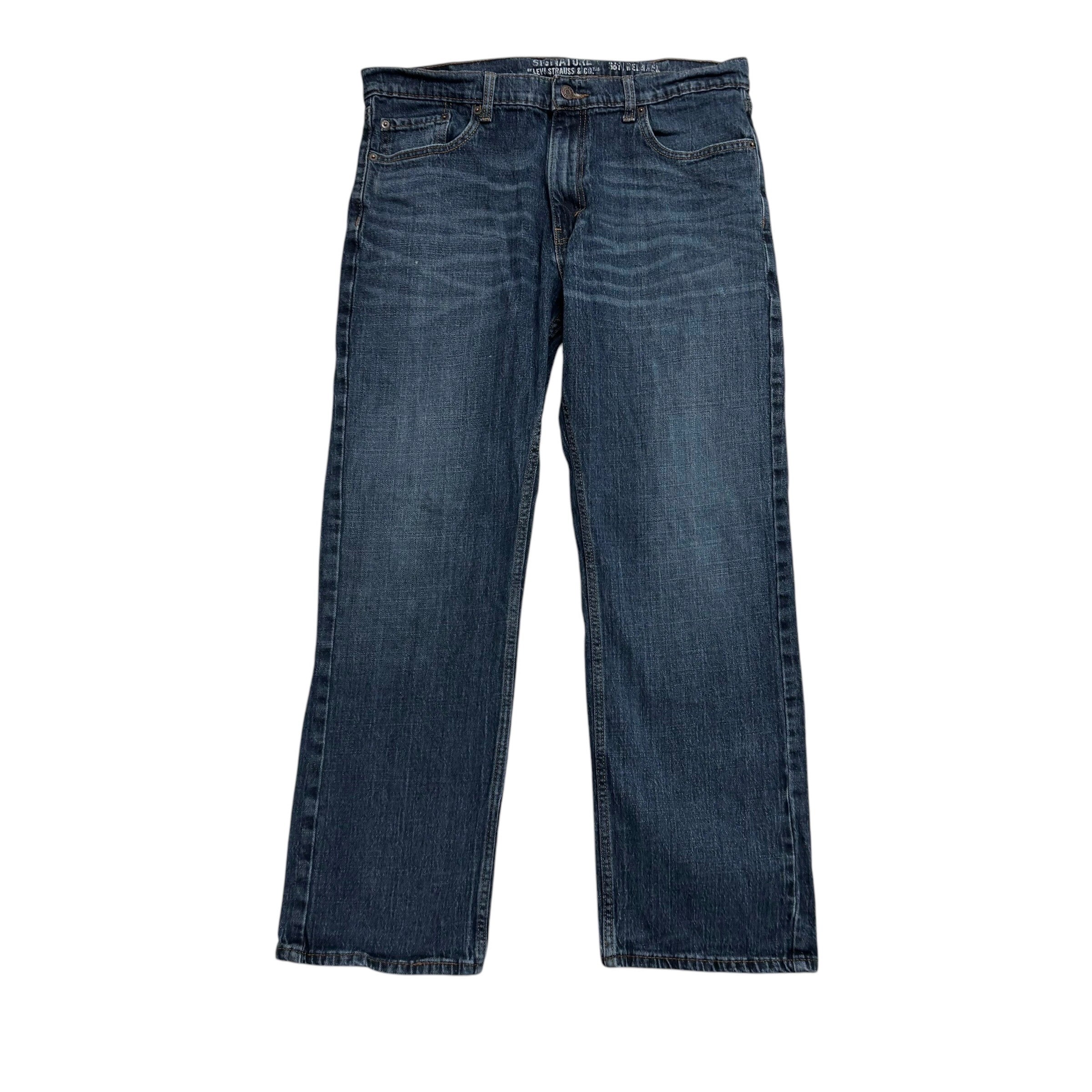 Levis Signature Jeans W36 L30 Mens Dark Blue Relaxed Straight Fit Stretch Denim
