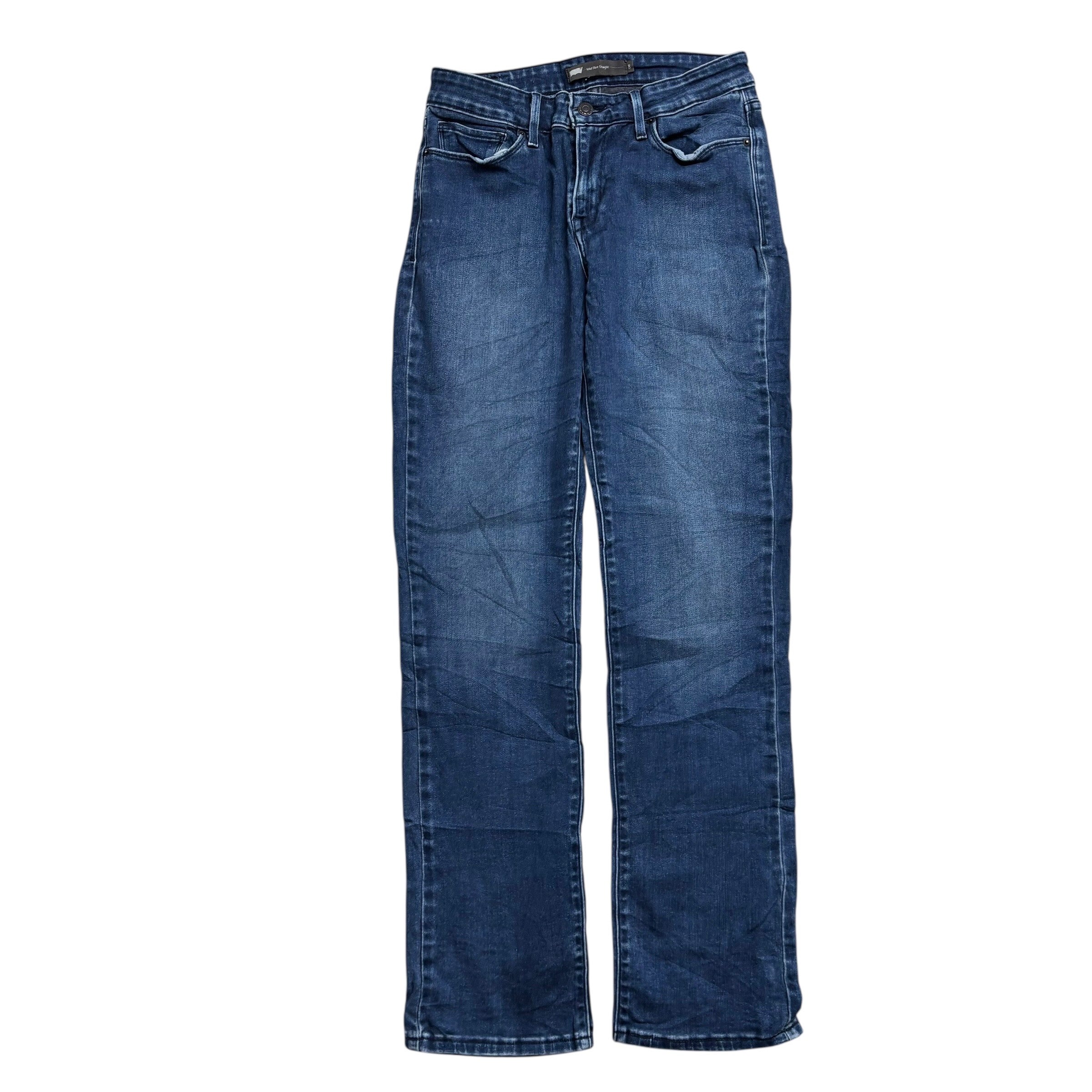 Levis Jeans W29 L32 Womens Mid Rise Straight Navy Blue Stretch Denim (E)