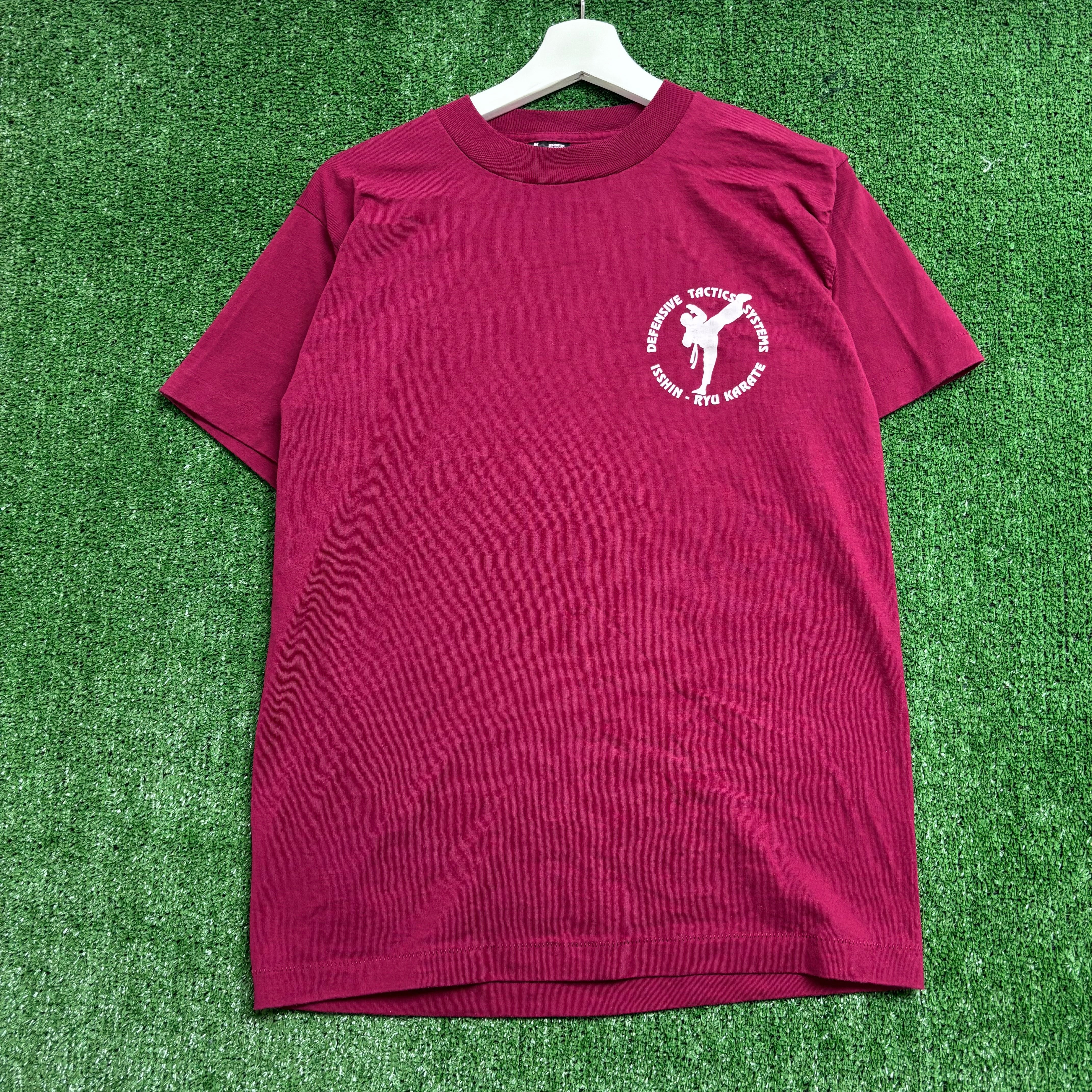 Vintage T Shirt Mens Small Burgundy Single Stitch Graphic Print 90s Karate (E)