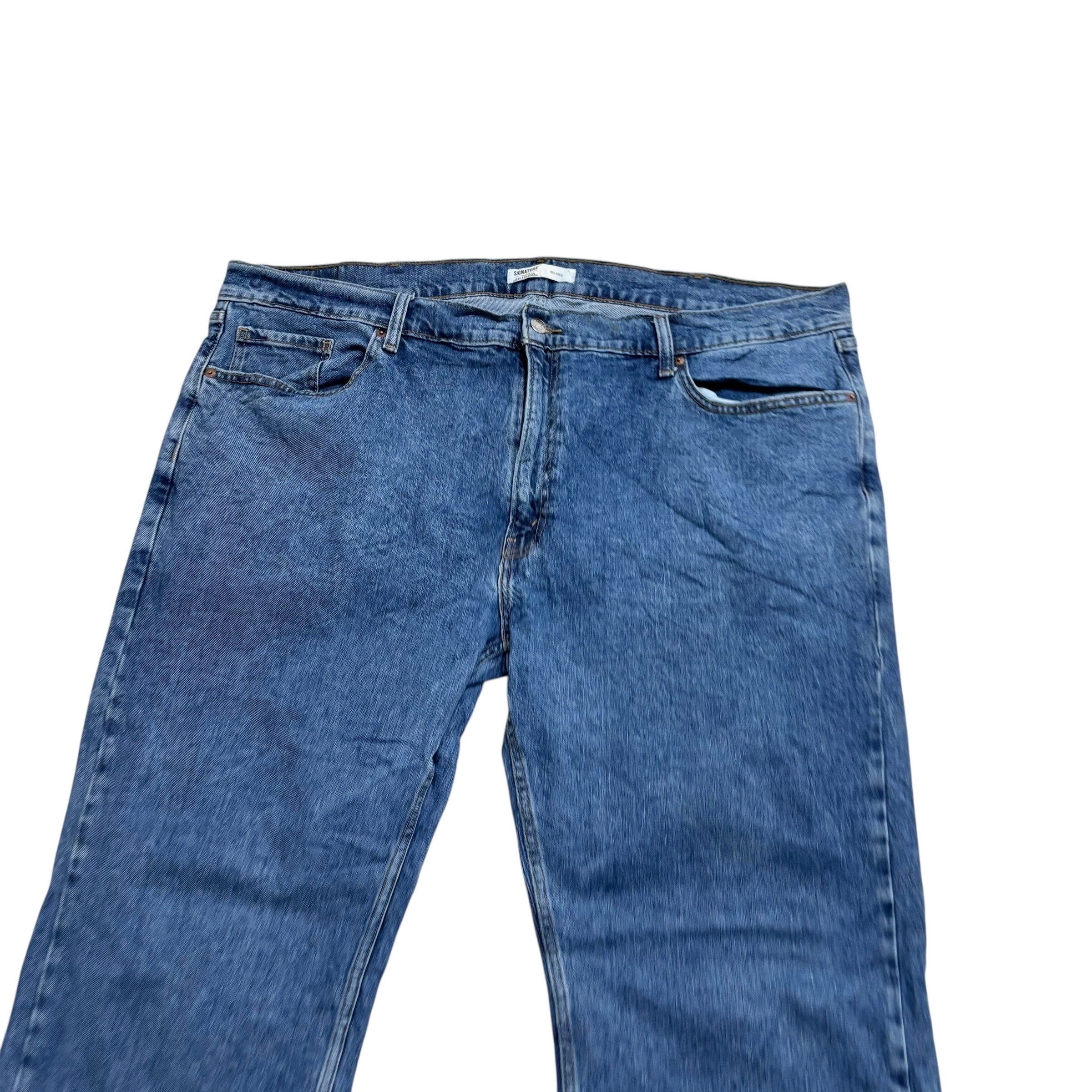 Levis Signature Jeans W46 L30 Mens Mid Blue Relaxed Straight Stretch Denim (E)