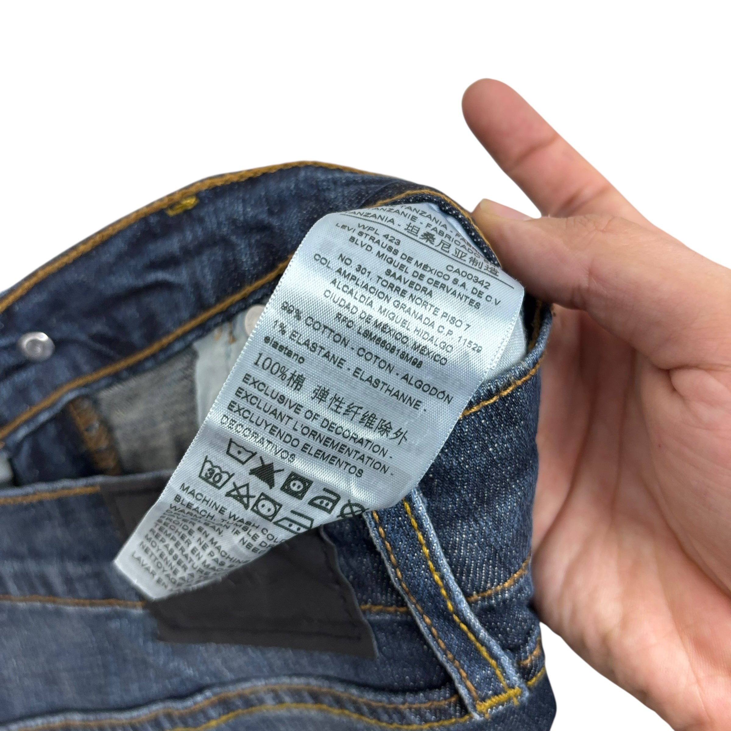 Levis Denizen Jeans W36 L32 Mens Dark Blue Athletic Tapered Stretch Denim (E)