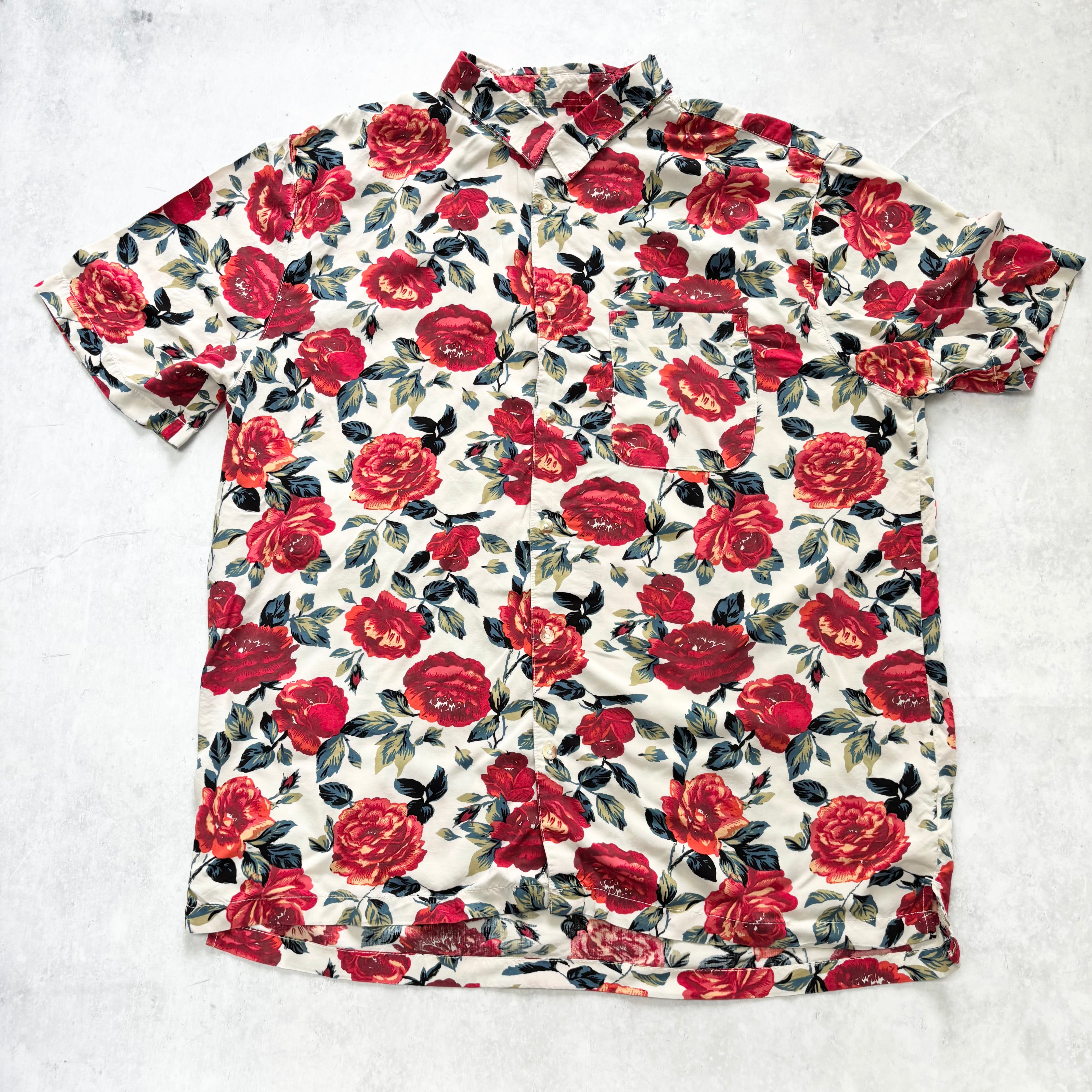Hawaiian Shirt Mens Medium Red Floral Aloha Short Sleeve Rayon (E)
