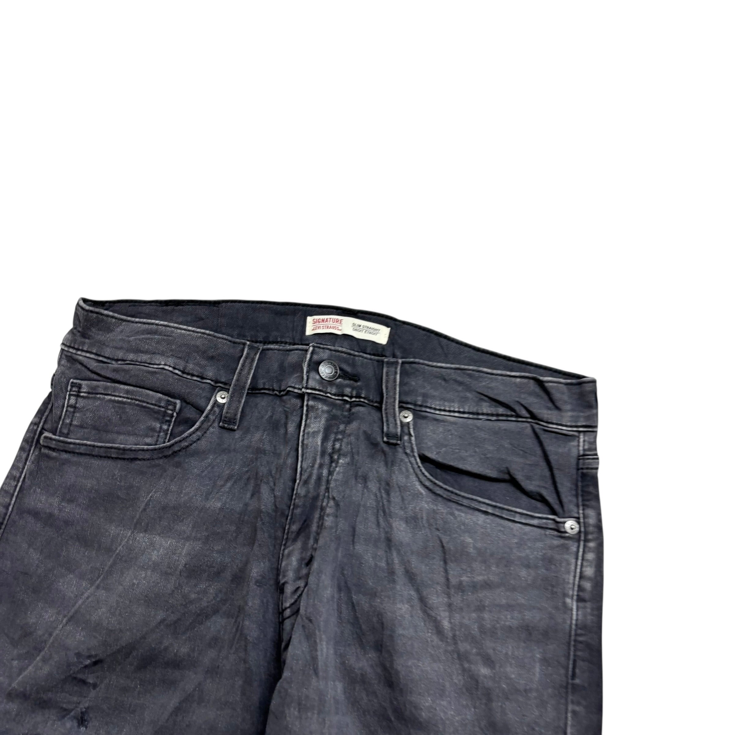 Levis Signature Jeans W33 L32 Mens Black Slim Straight Fit Stretch Denim (F)