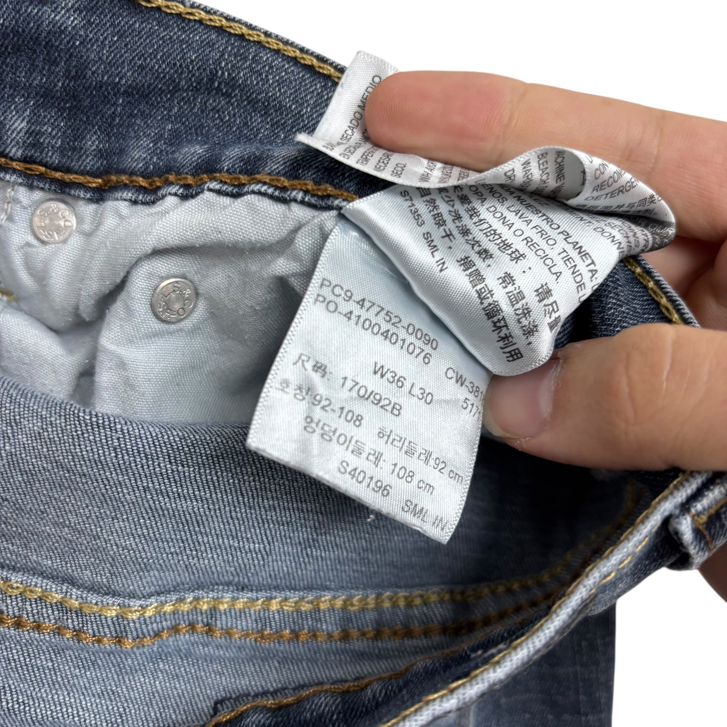 Levis Denizen Jeans W36 L30 Mens Mid Blue Slim Straight Fit Stretch (E)