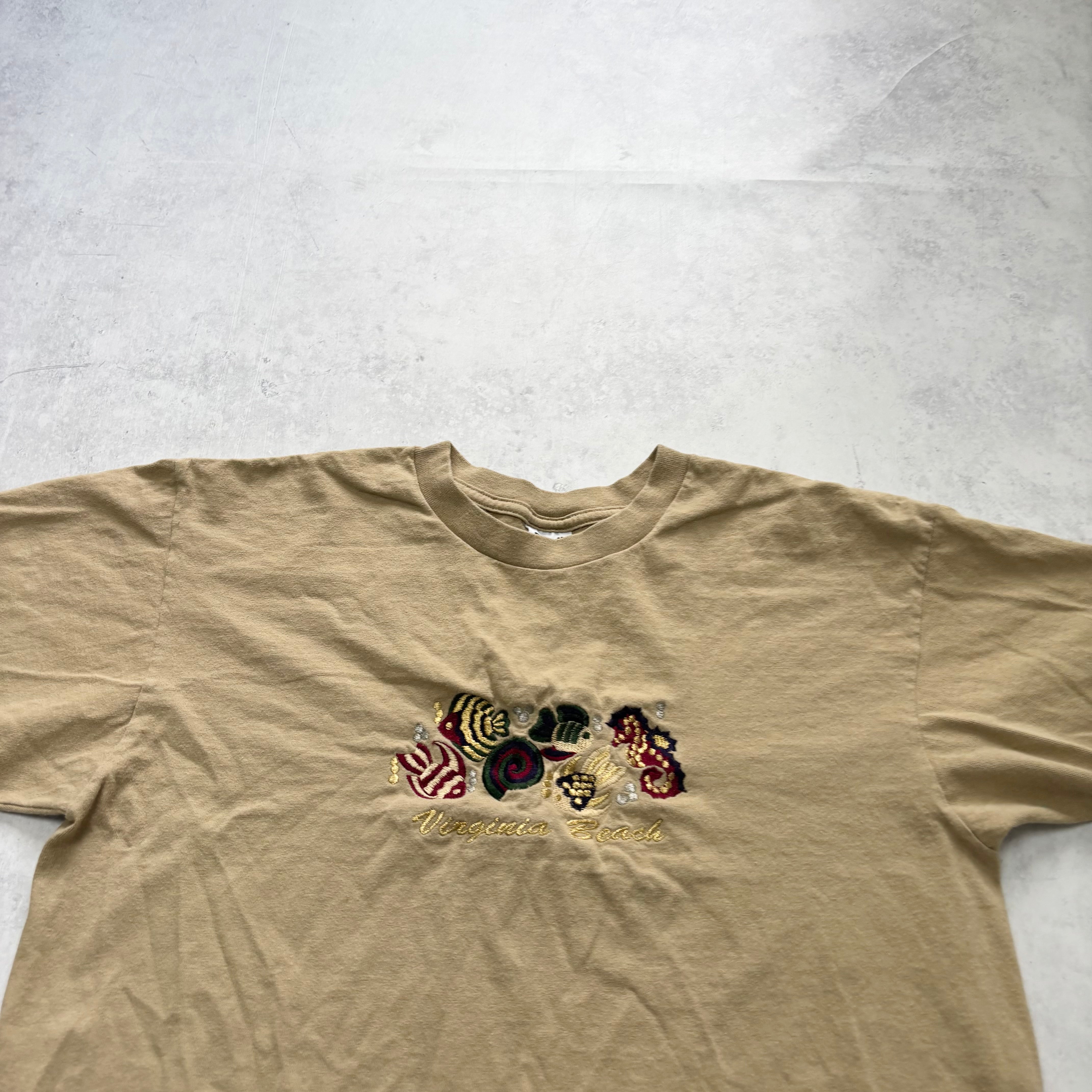 Vintage T Shirt Mens Medium Beige Single Stitch Graphic Print 90s Tourist (E)