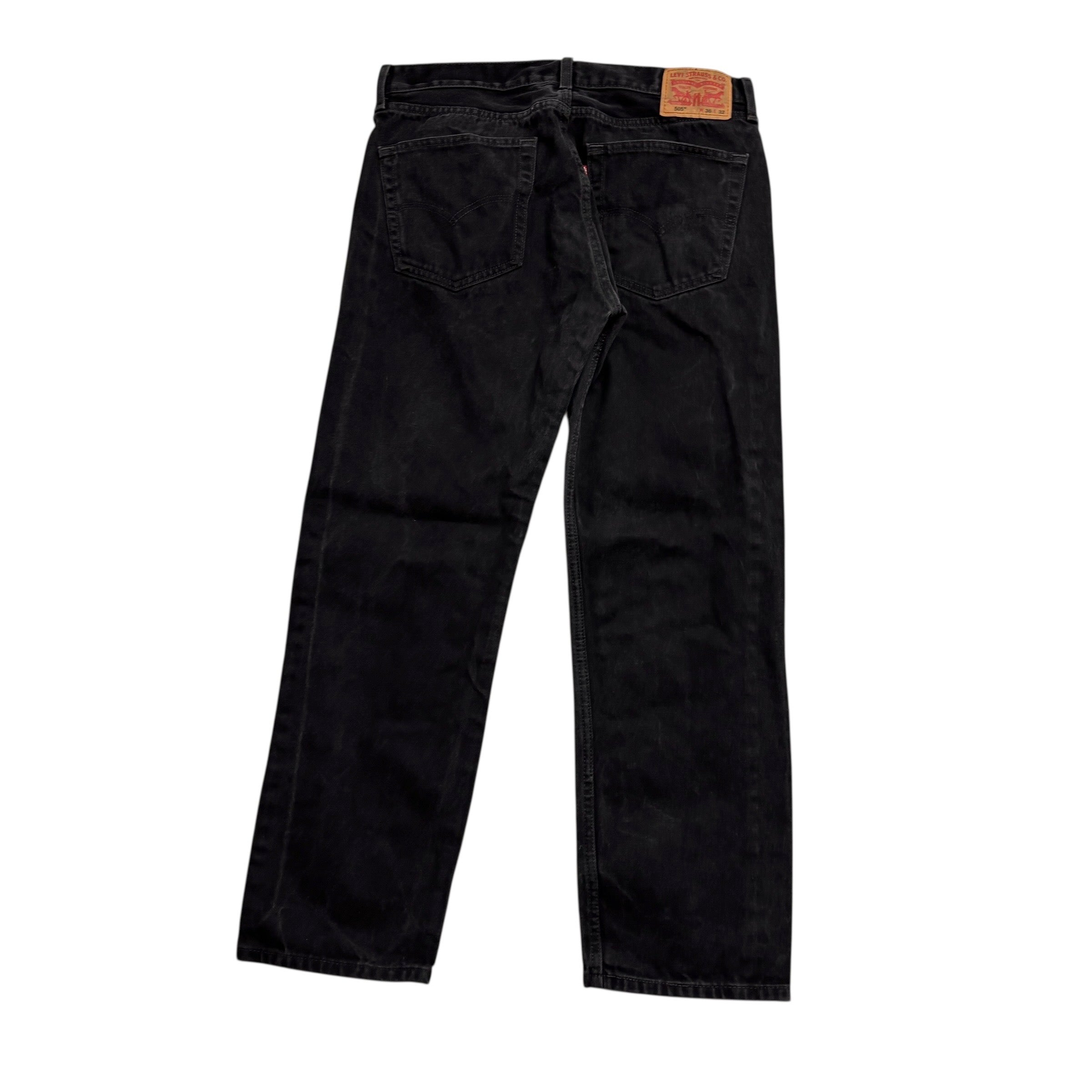 Levis 505 Jeans W36 L30 Mens Black Regular Straight Fit Denim (E)